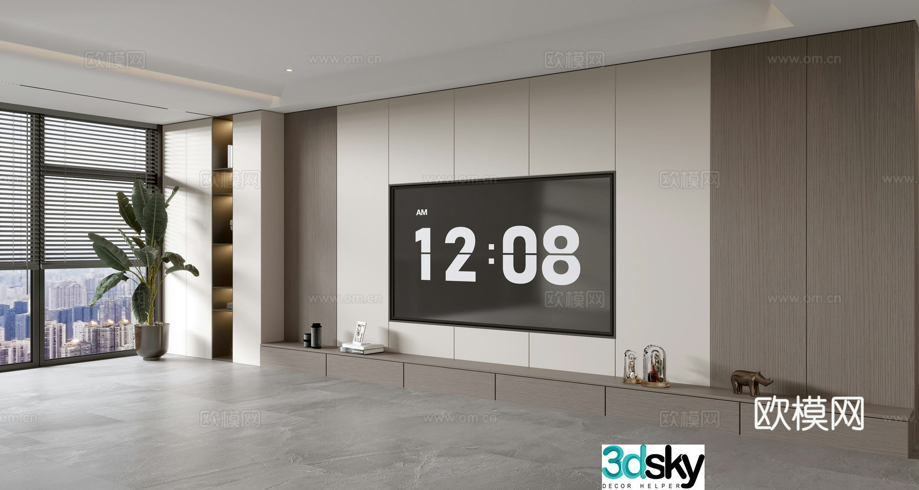 Modern simple living room light luxury TV background wall full wall TV cabinet 3D model