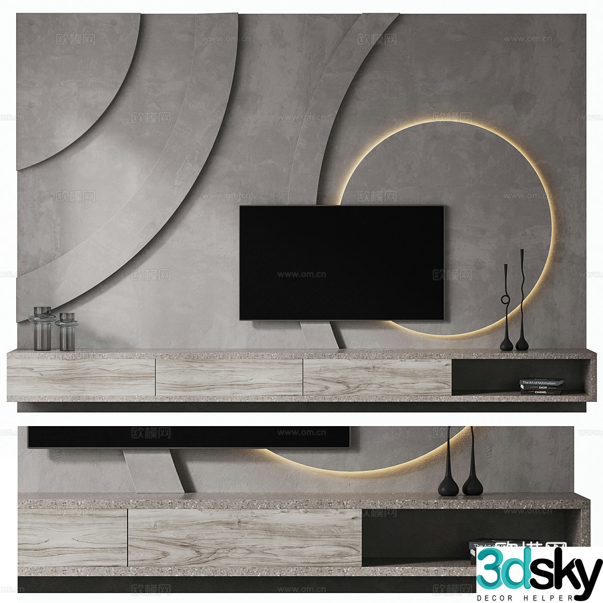 Modern Italian TV background wall 3d model