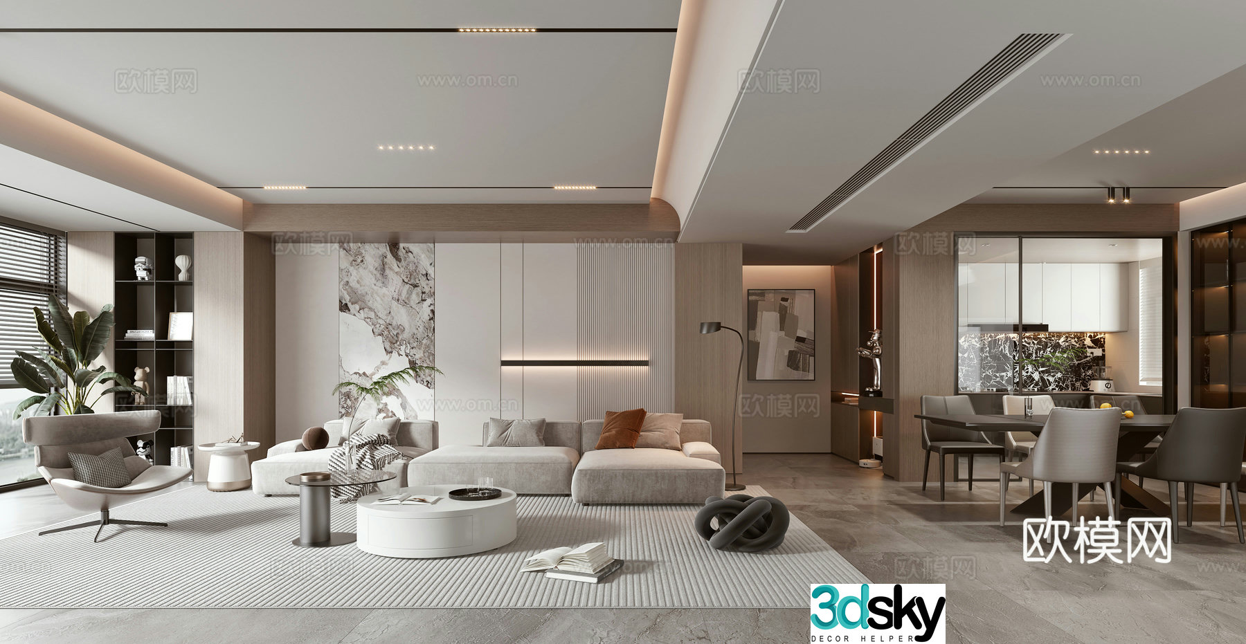 Modern light luxury living room 3d model