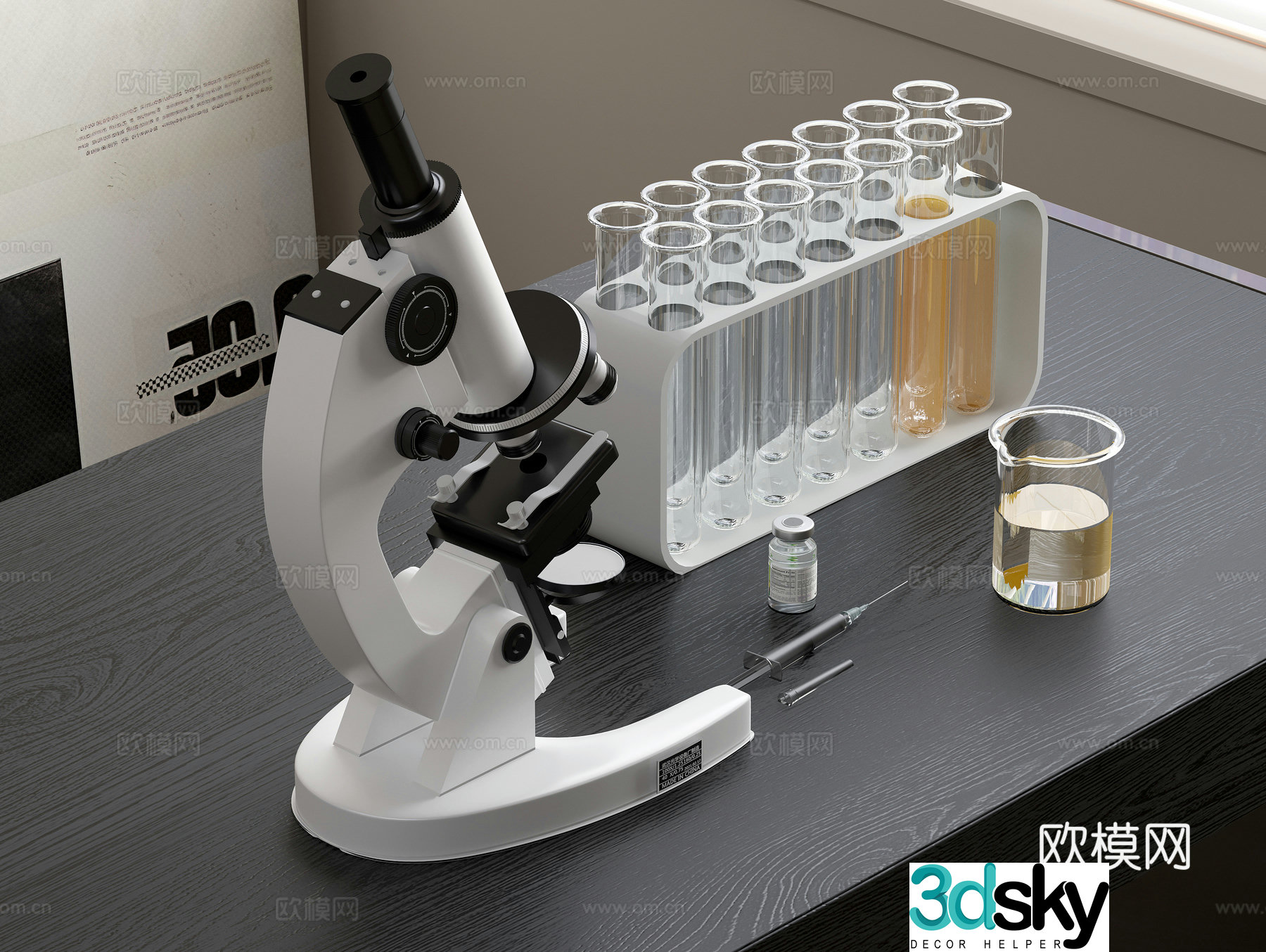 Microscope Experimental Observation Spectrum Test Tube Syringe Glass Container Experimental Equipment 3D Model