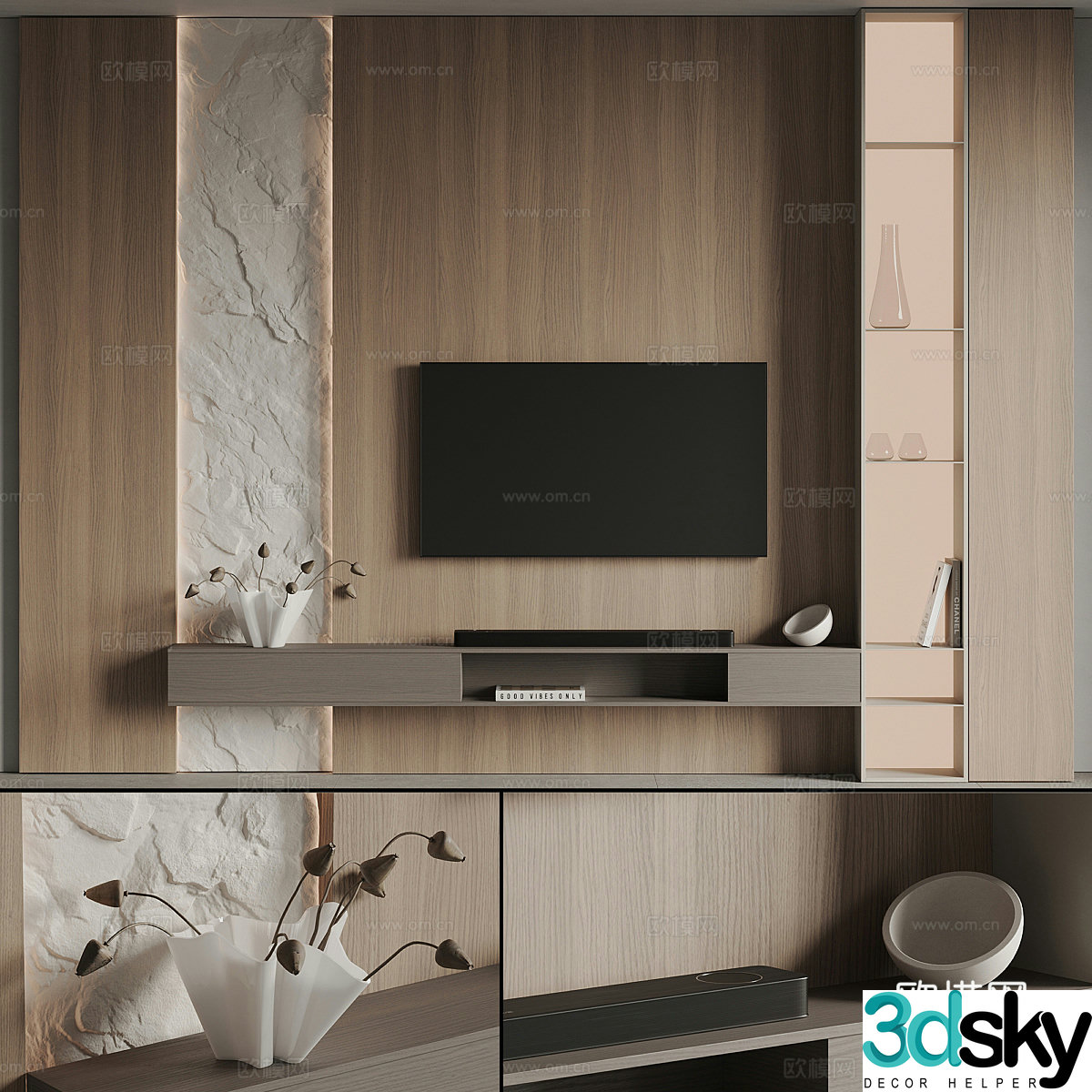 Modern Italian Wasabi TV background wall 3d model