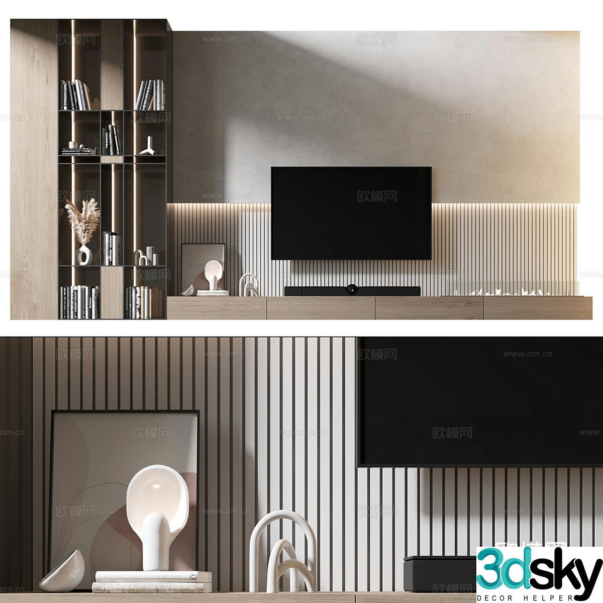 Modern minimalist TV background wall 3d model