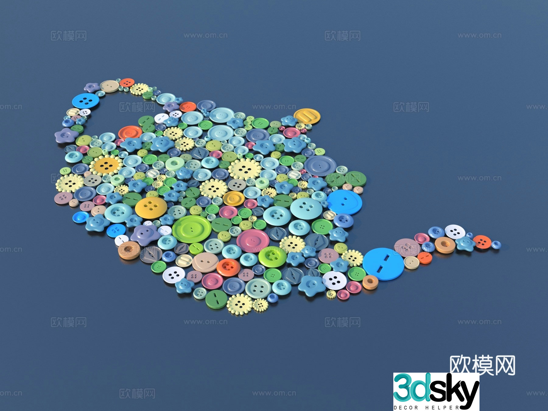 Buttons Sketch Ornaments 3D Model