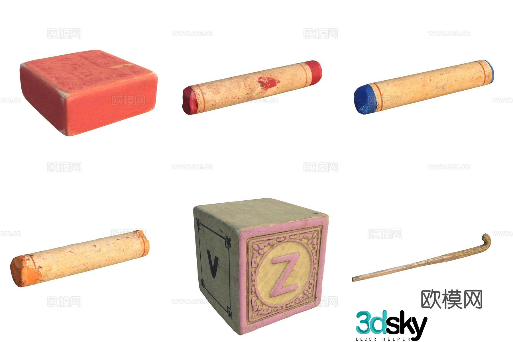 Children’s toys and entertainment facilities building blocks crayons 3d model