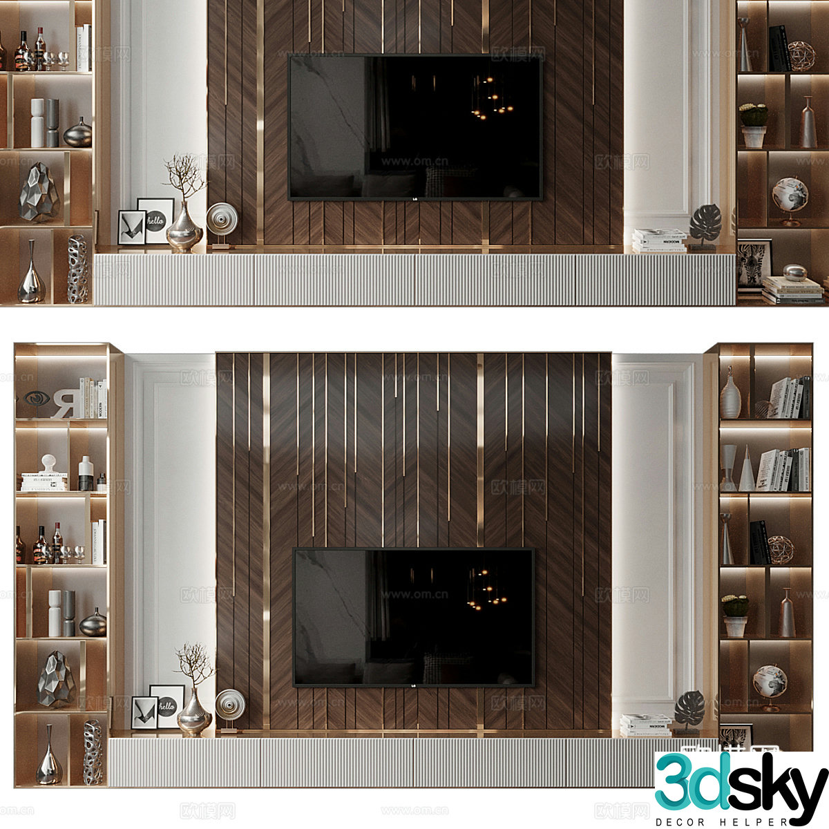 Modern light luxury TV background wall 3d model