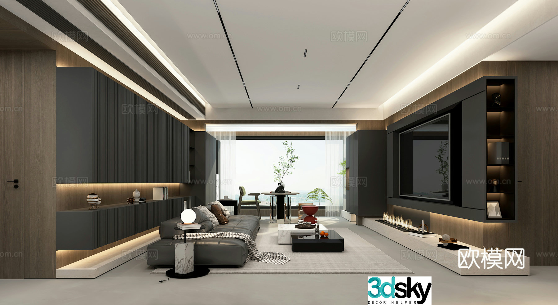 Modern living and dining room balcony entrance 3d model