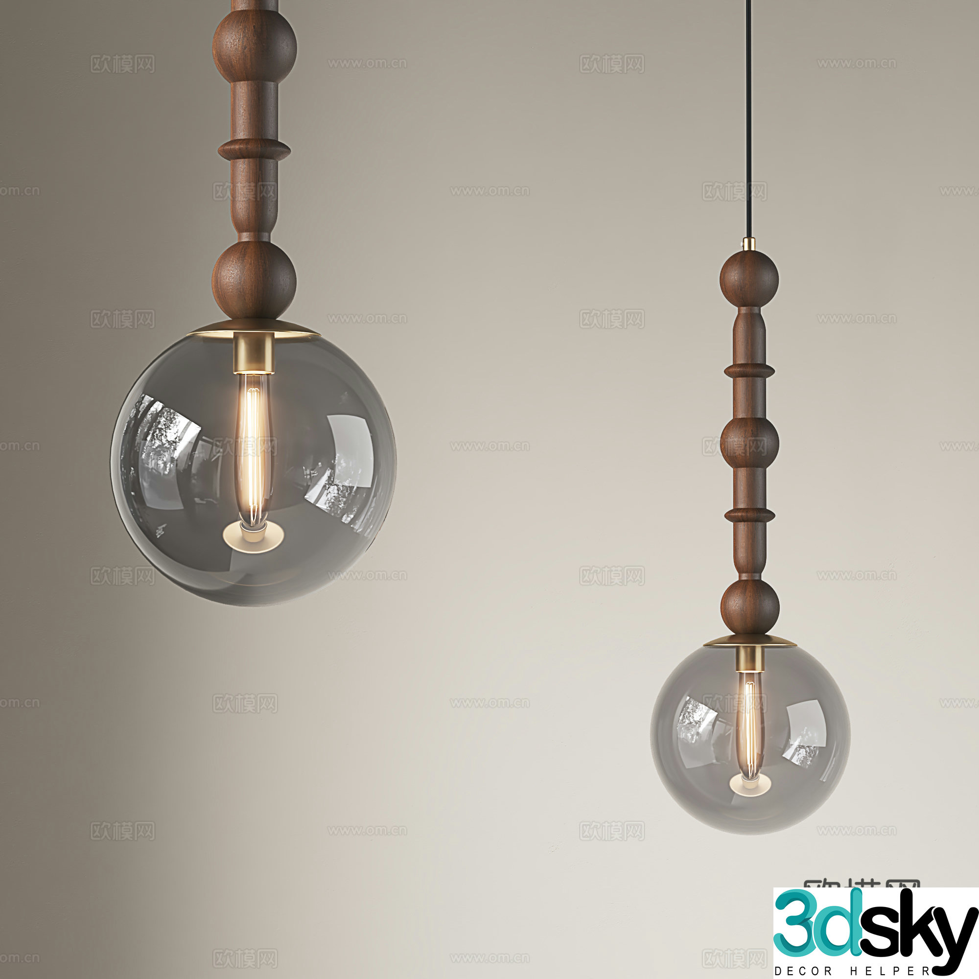 Retro style chandelier solid wood chandelier small chandelier bedside chandelier 3D model