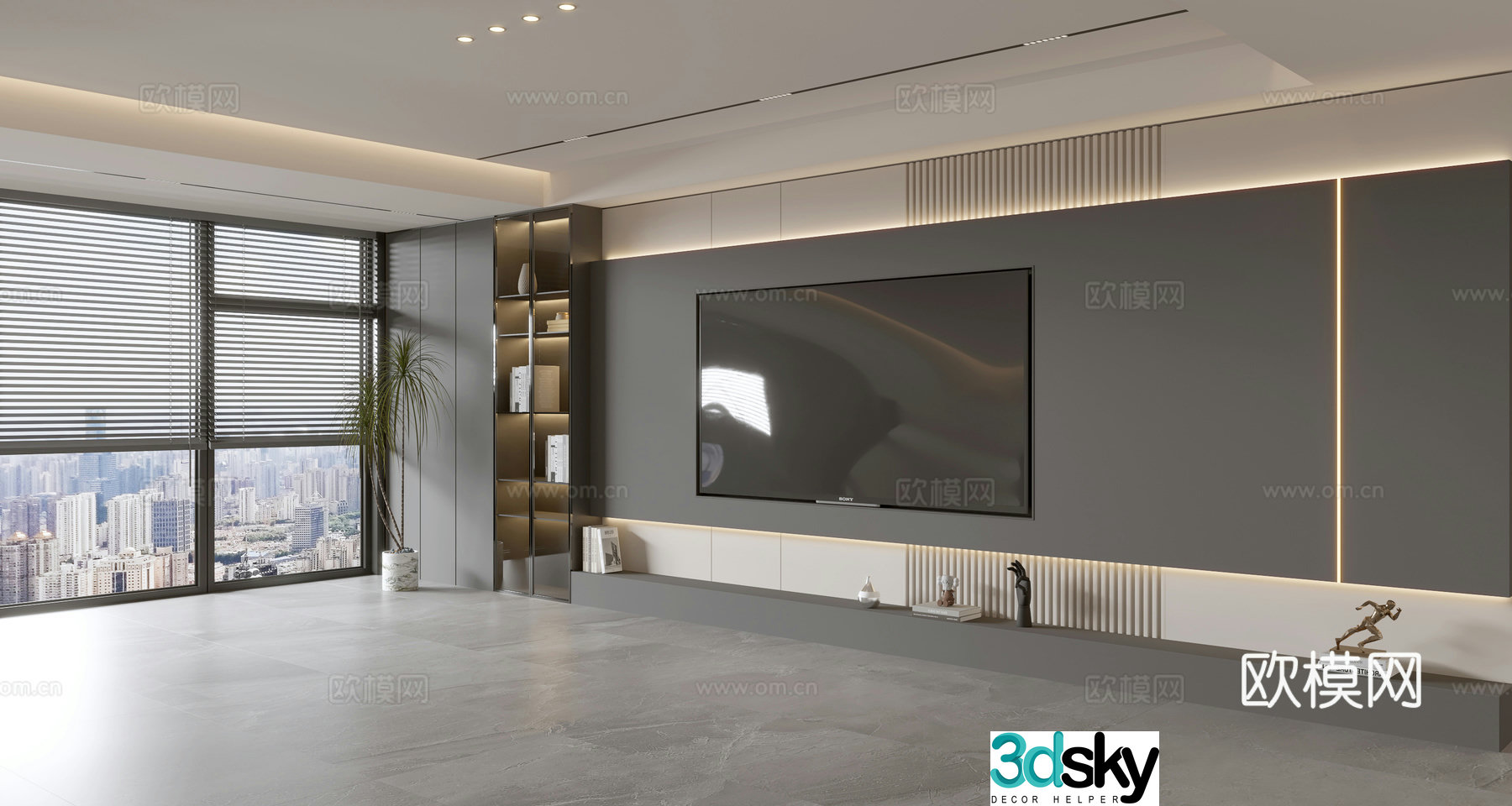 Modern simple living room light luxury TV background wall full wall TV cabinet 3D model