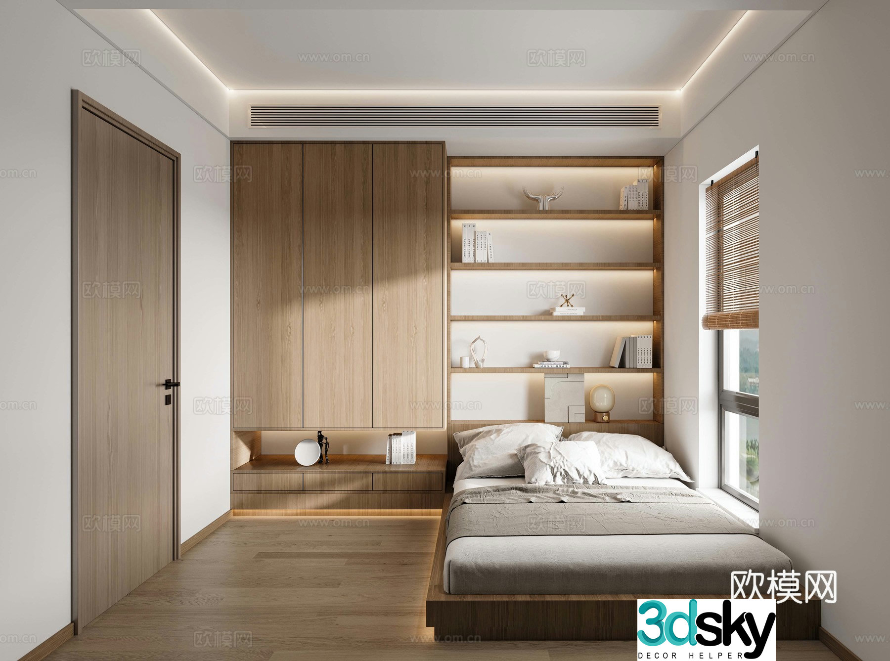 Modern log bedroom 3d model