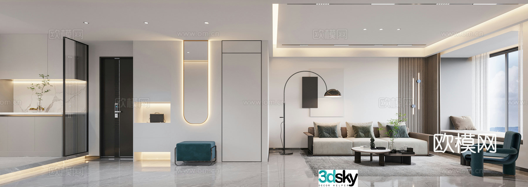 Modern living and dining room 3d model