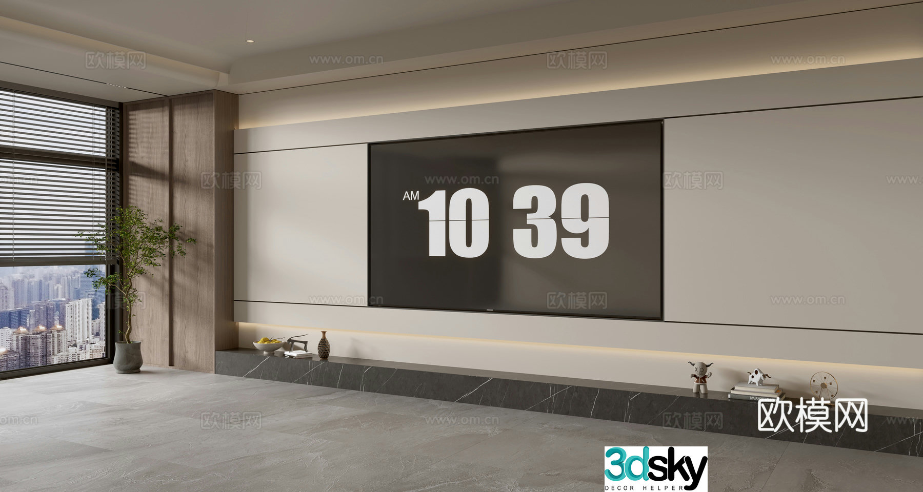 Modern simple living room light luxury TV background wall full wall TV cabinet 3D model