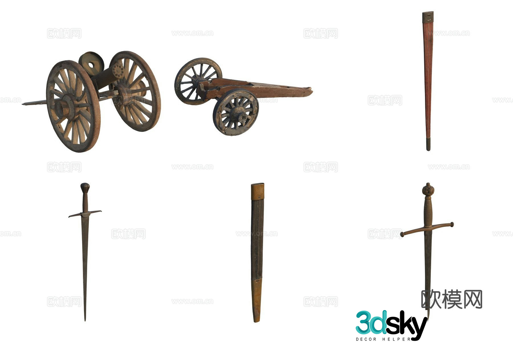 Weapon long sword scabbard cannon car 3d model