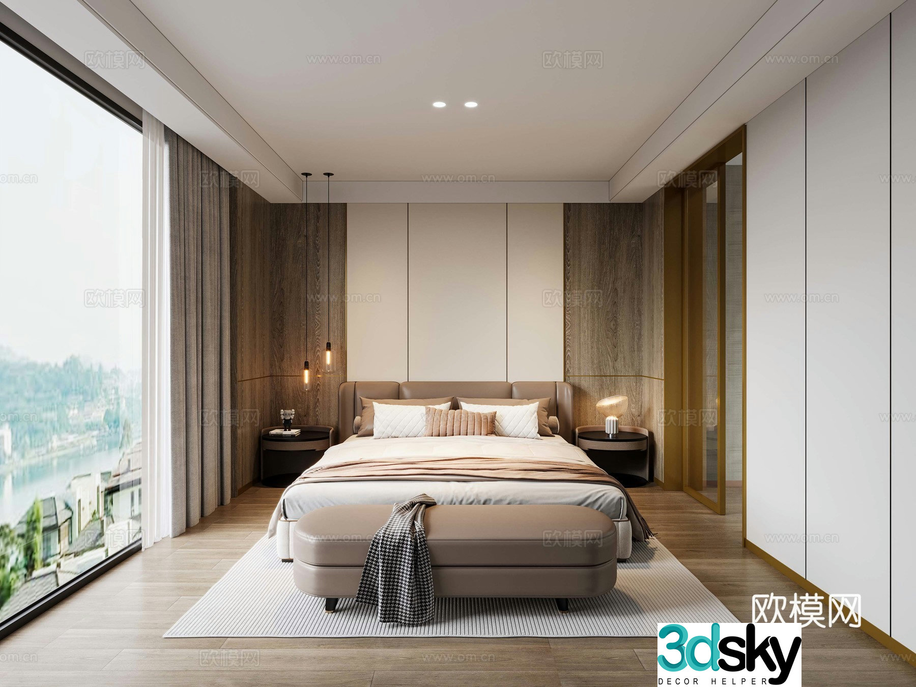 Modern light luxury bedroom 3d model