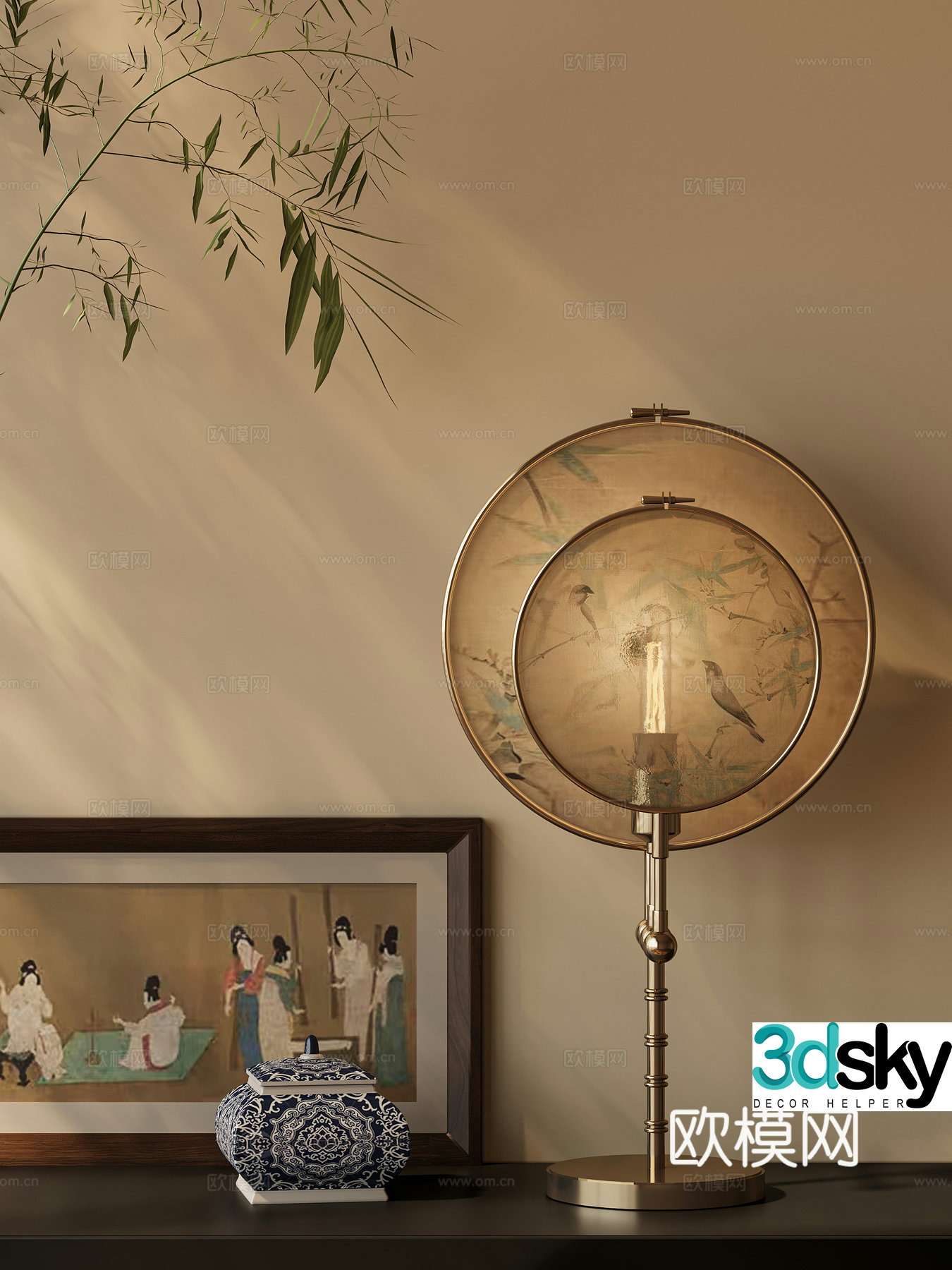 New Chinese style desk lamp Song’s aesthetic desk lamp hanging painting desk lamp 3D model