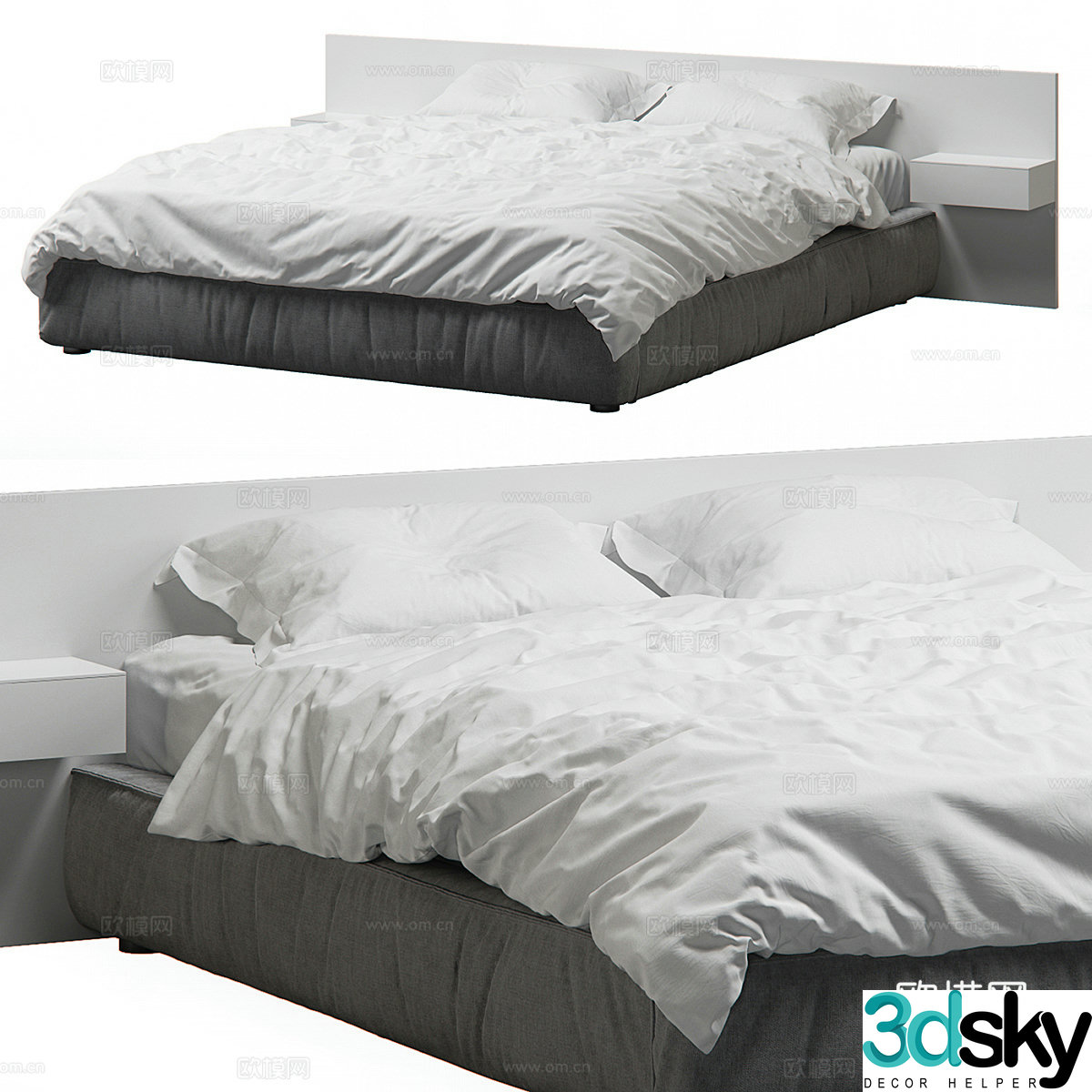 Modern fabric double bed 3d model