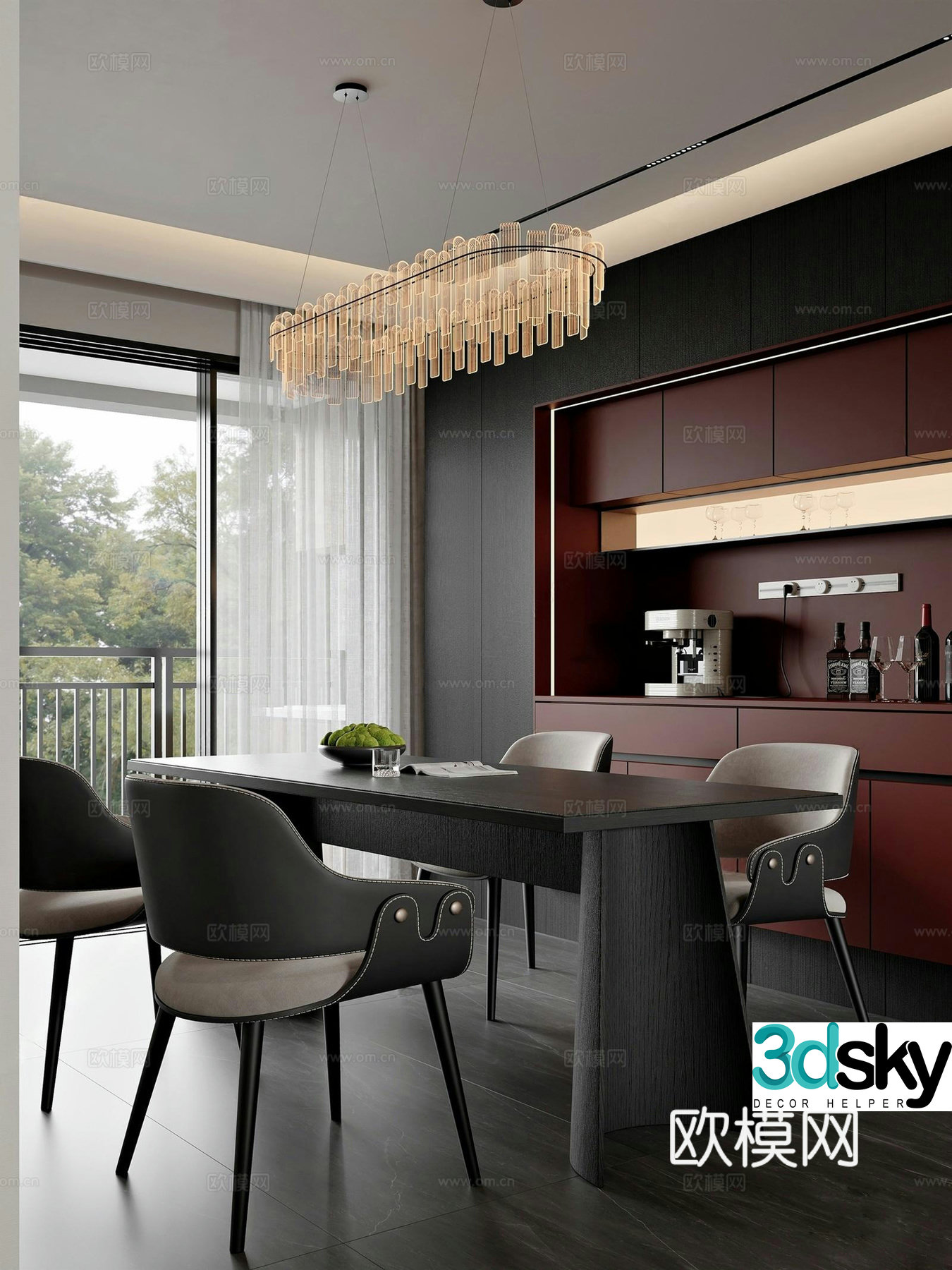 Modern minimalist living restaurant 3d model