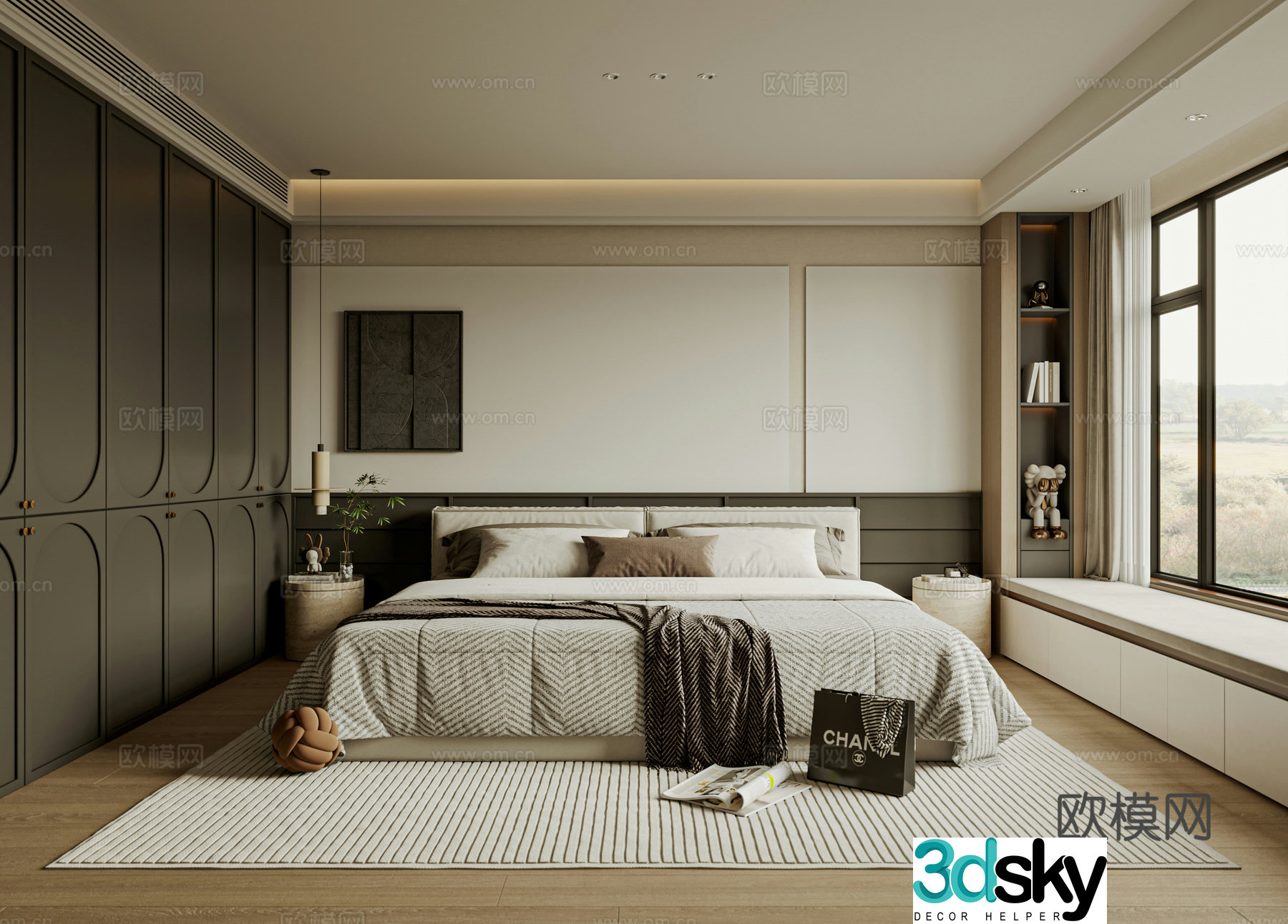 Modern bedroom bed nightstand jewelry 3d model