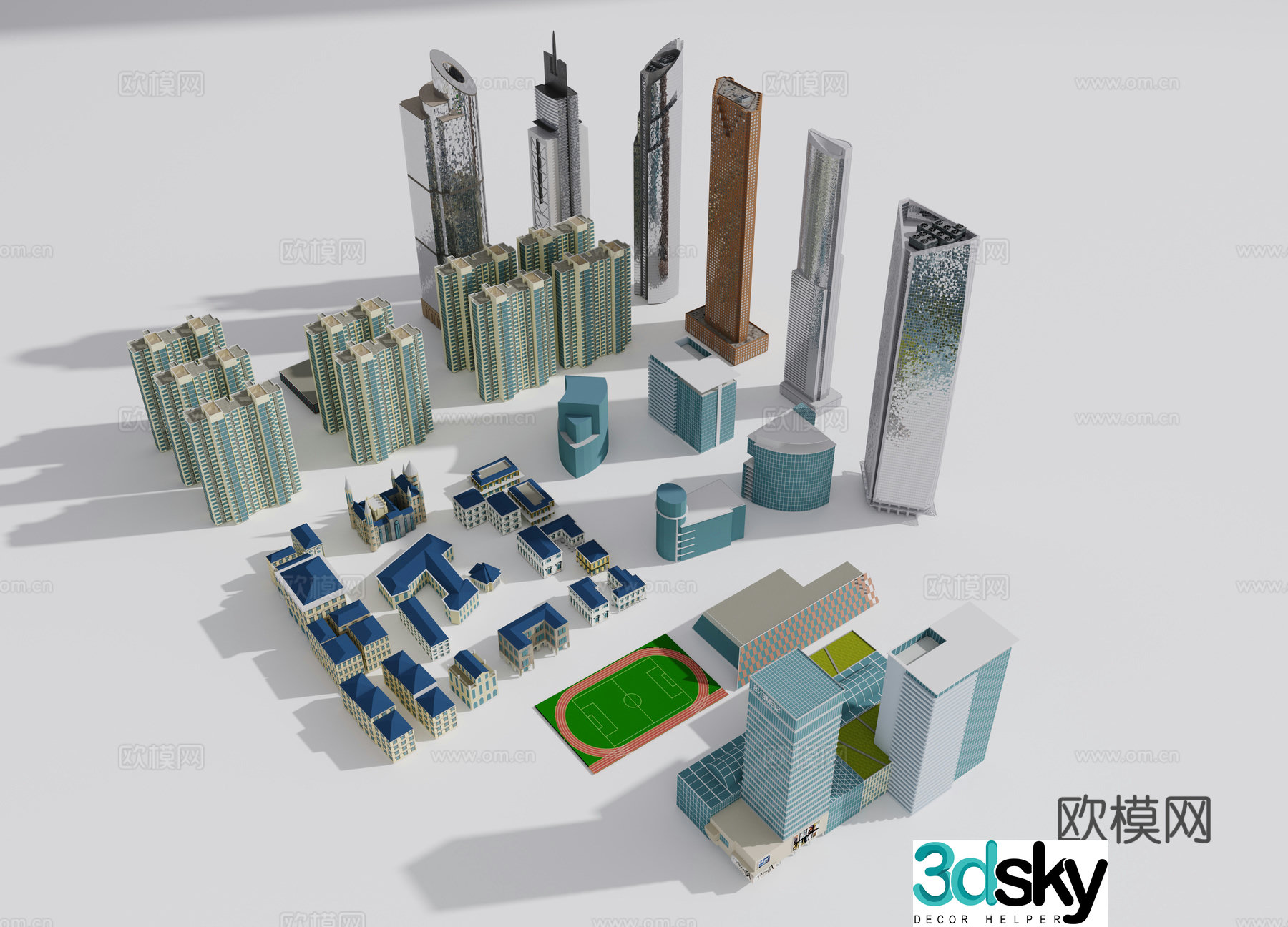Modern high-rise buildings multi-story residential community buildings bird’s eye view of tall buildings urban building 3D model