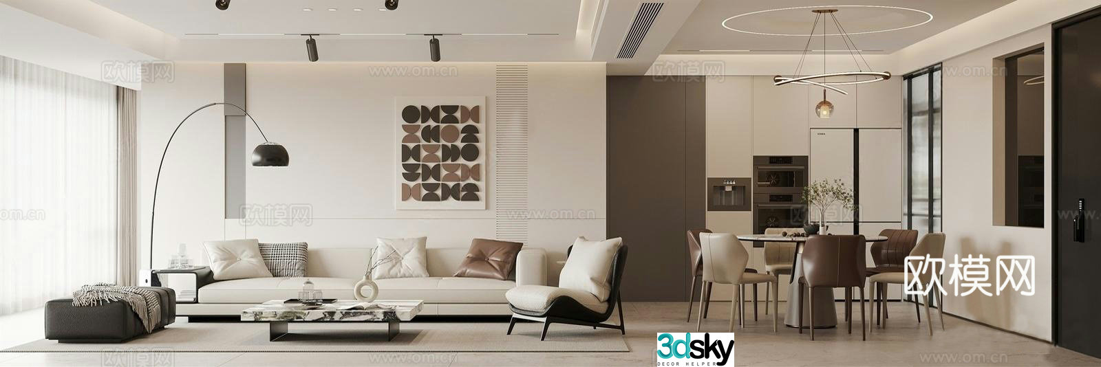 Modern living and dining room_Modern living and dining room_Cream style_Login 3D model