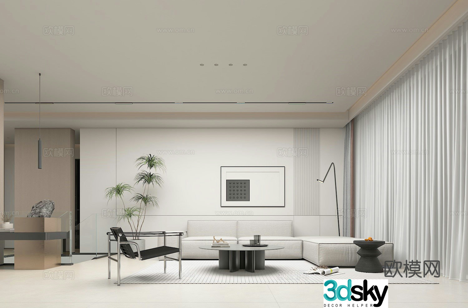 Modern minimalist living room 3d model 3d model