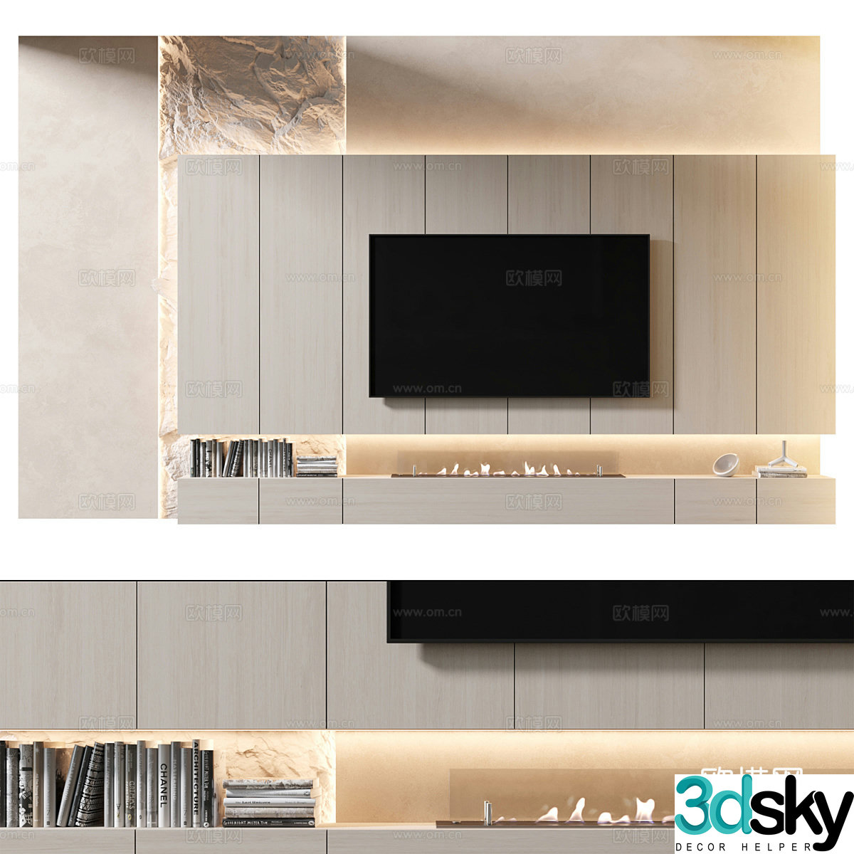 Modern minimalist TV background wall 3d model