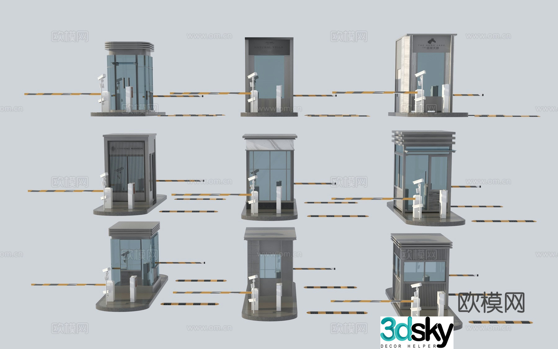 Modern other public buildings_booths_door guard_security booth_swing gate_parking pole 3D model