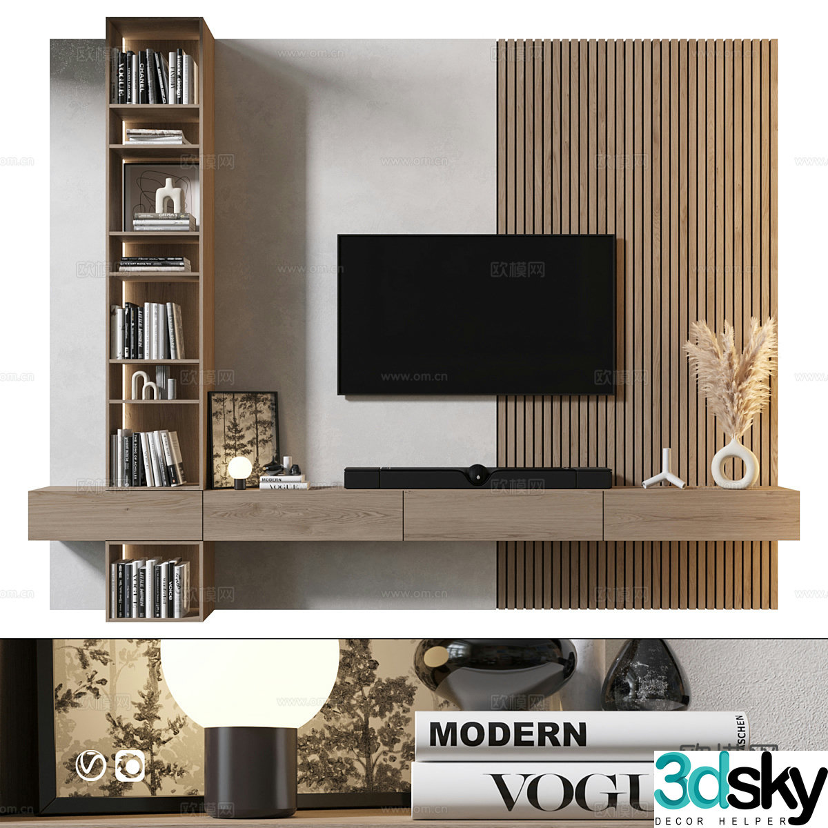 Modern minimalist TV background wall 3d model