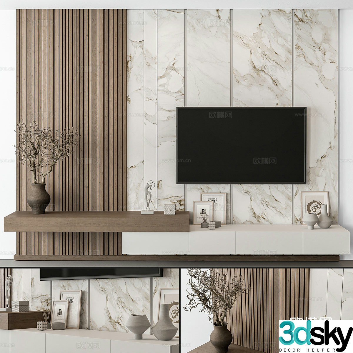New Chinese style Wasabi TV background wall 3D model