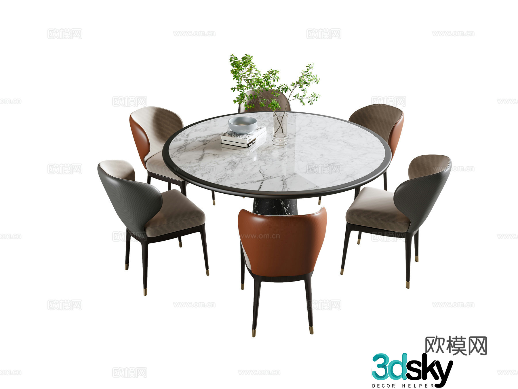 Modern light luxury dining table and chair 3D model