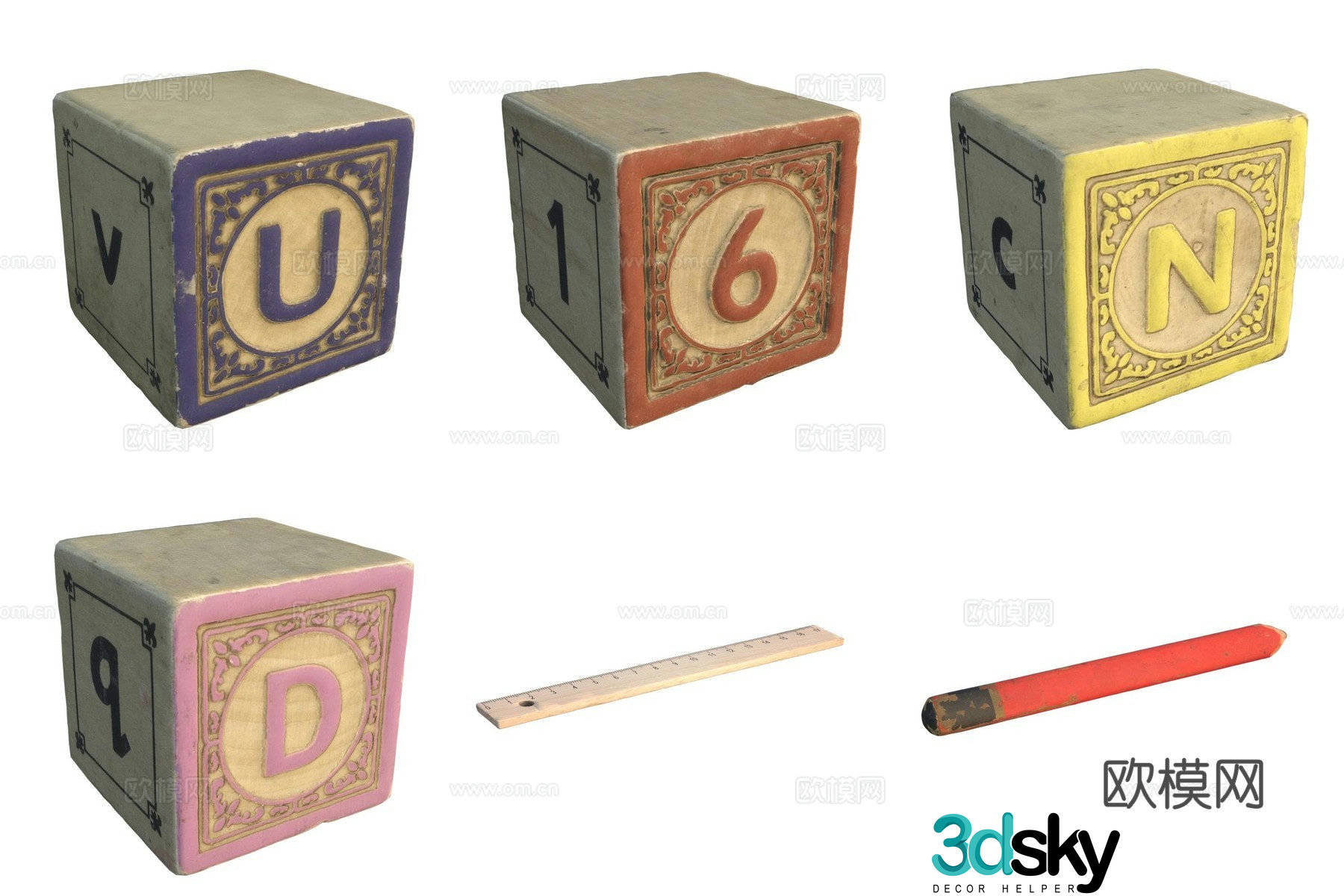 Children’s toys play and entertainment facilities building block ruler pencil 3d model