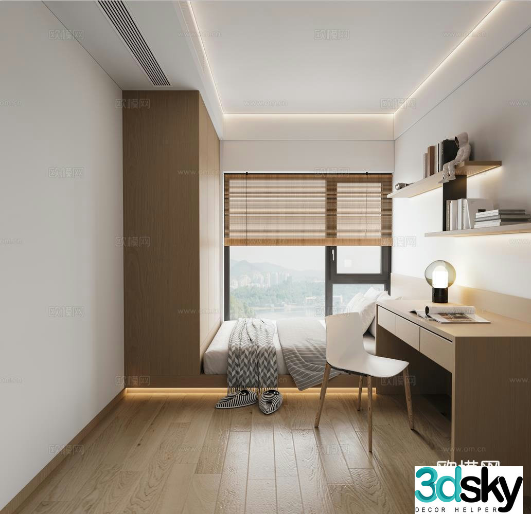 Modern log bedroom 3d model