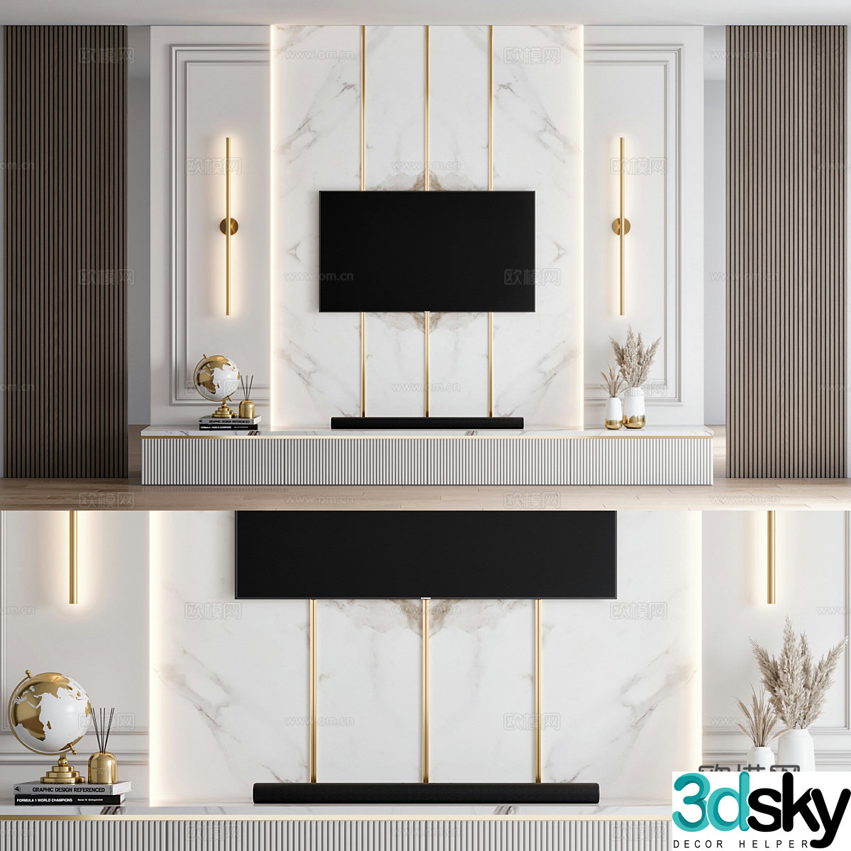 Modern light luxury TV background wall 3d model
