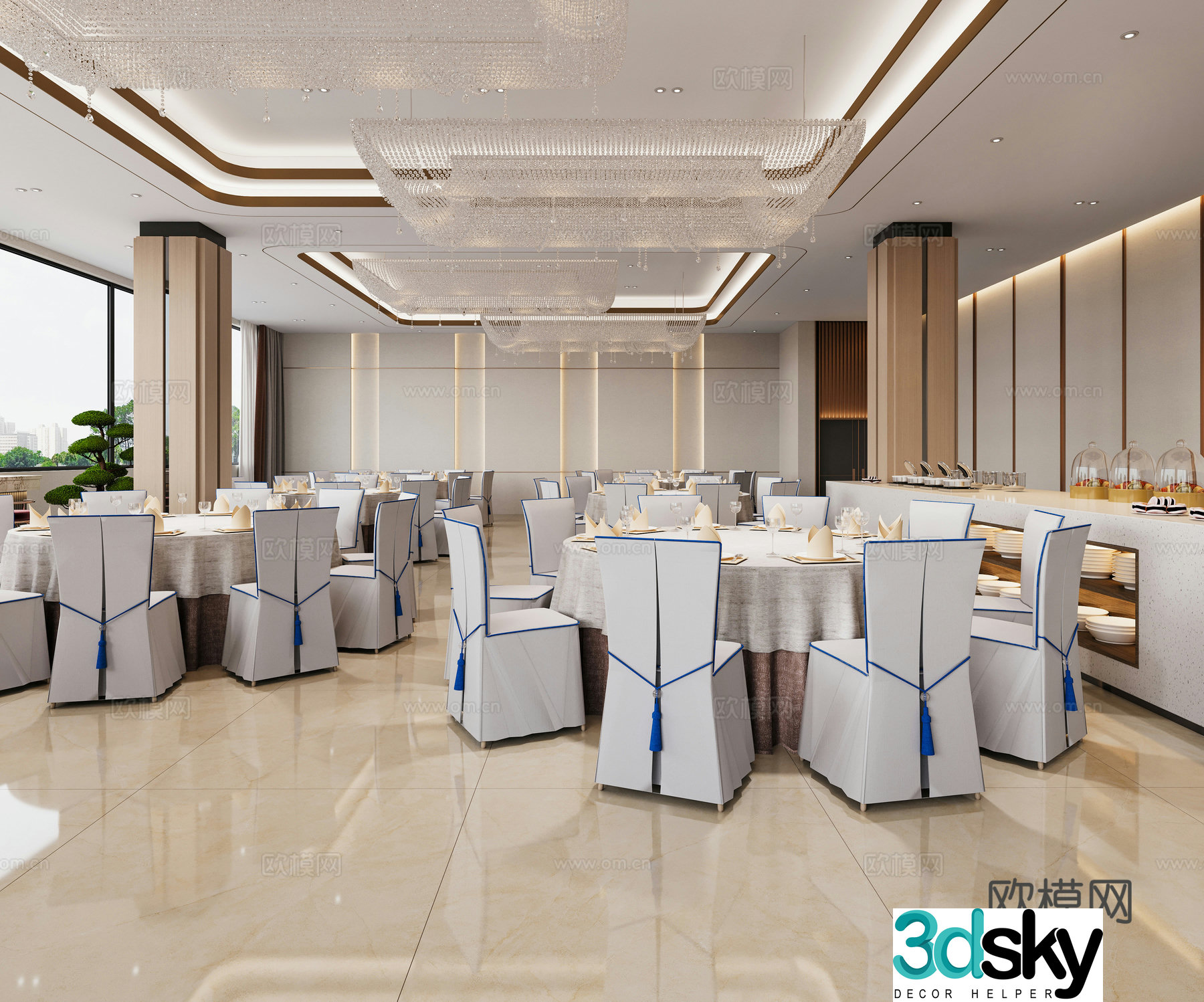 Modern light banquet hall 3d model