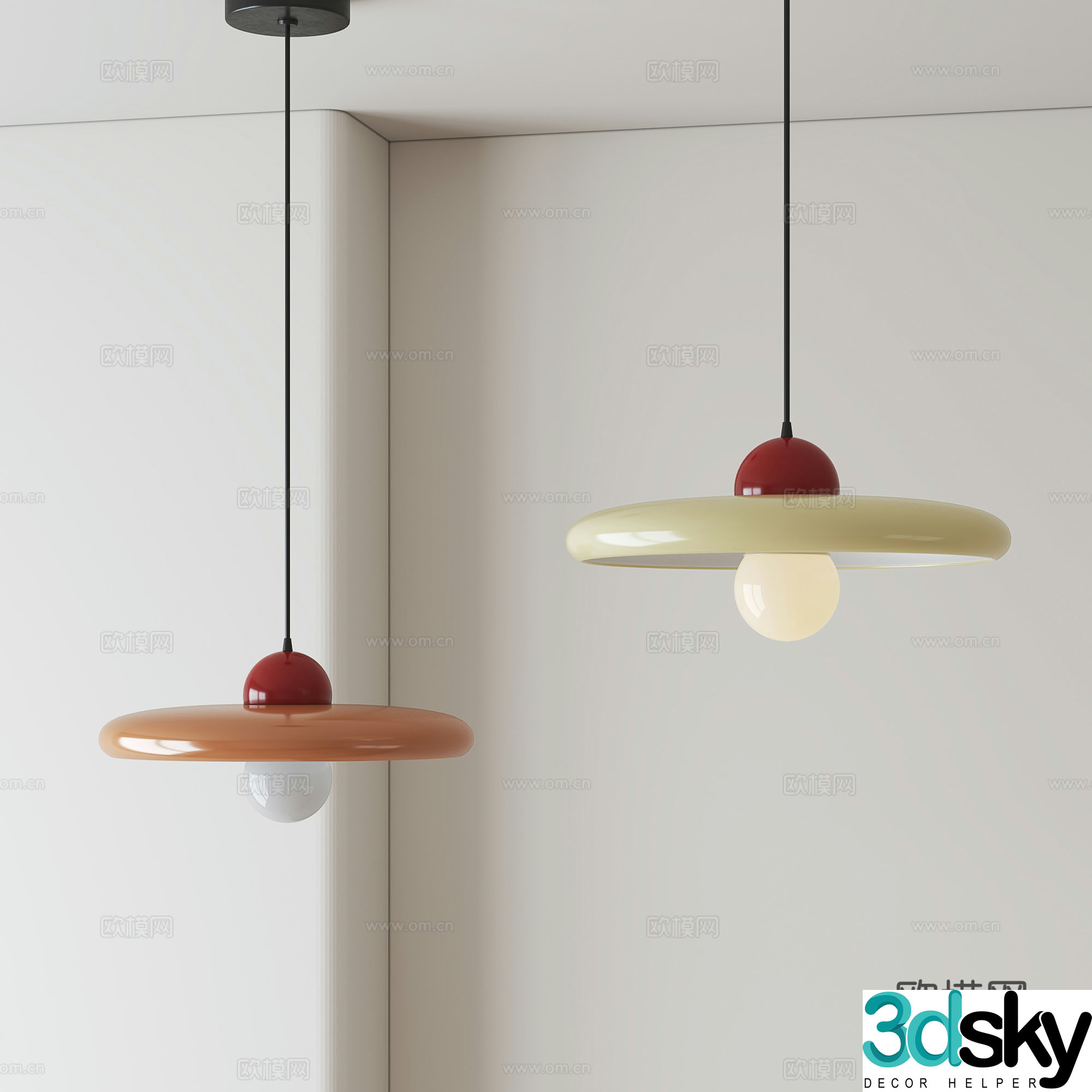 Creamy restaurant chandeliers 3d model