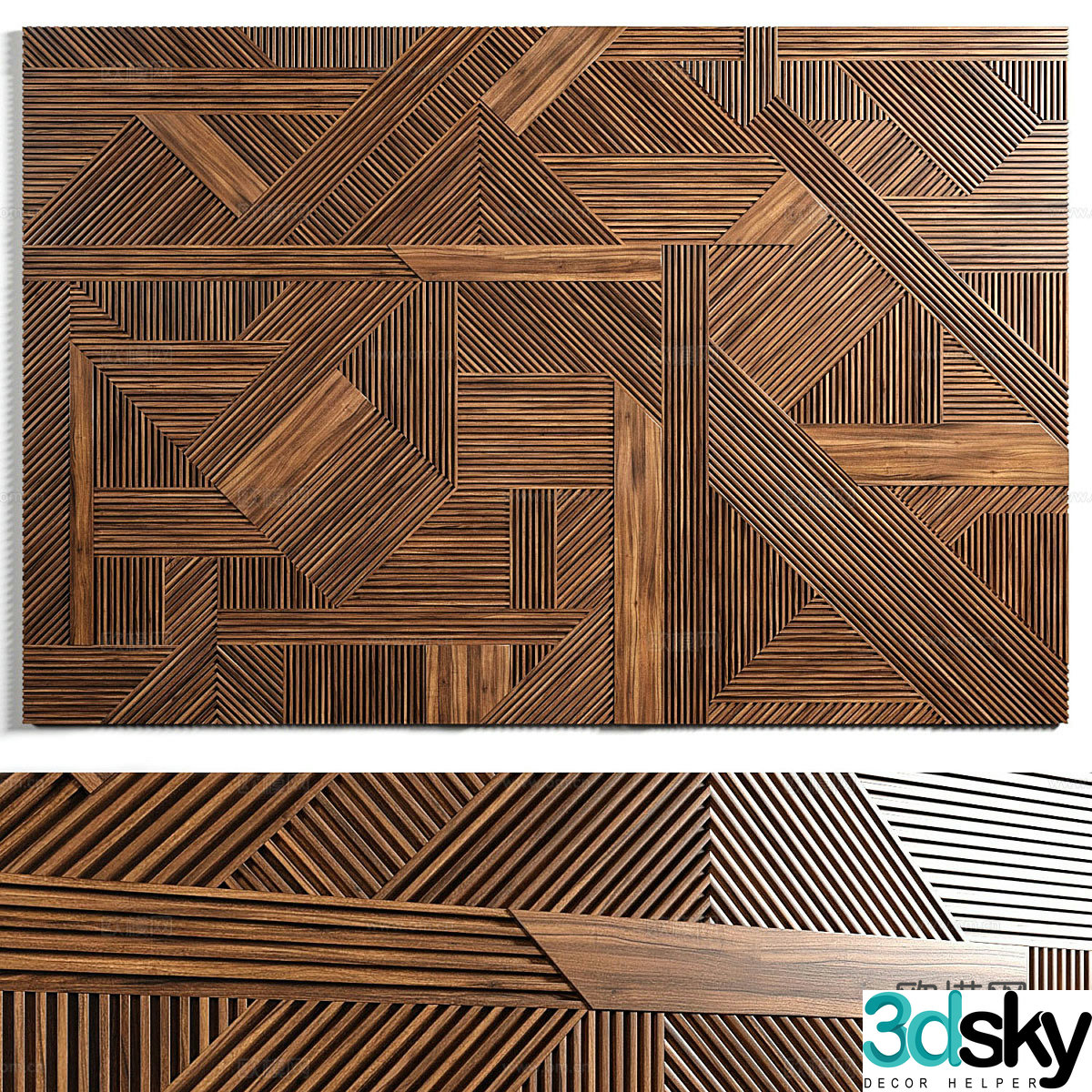 Modern wooden grille wall decoration background wall 3d model