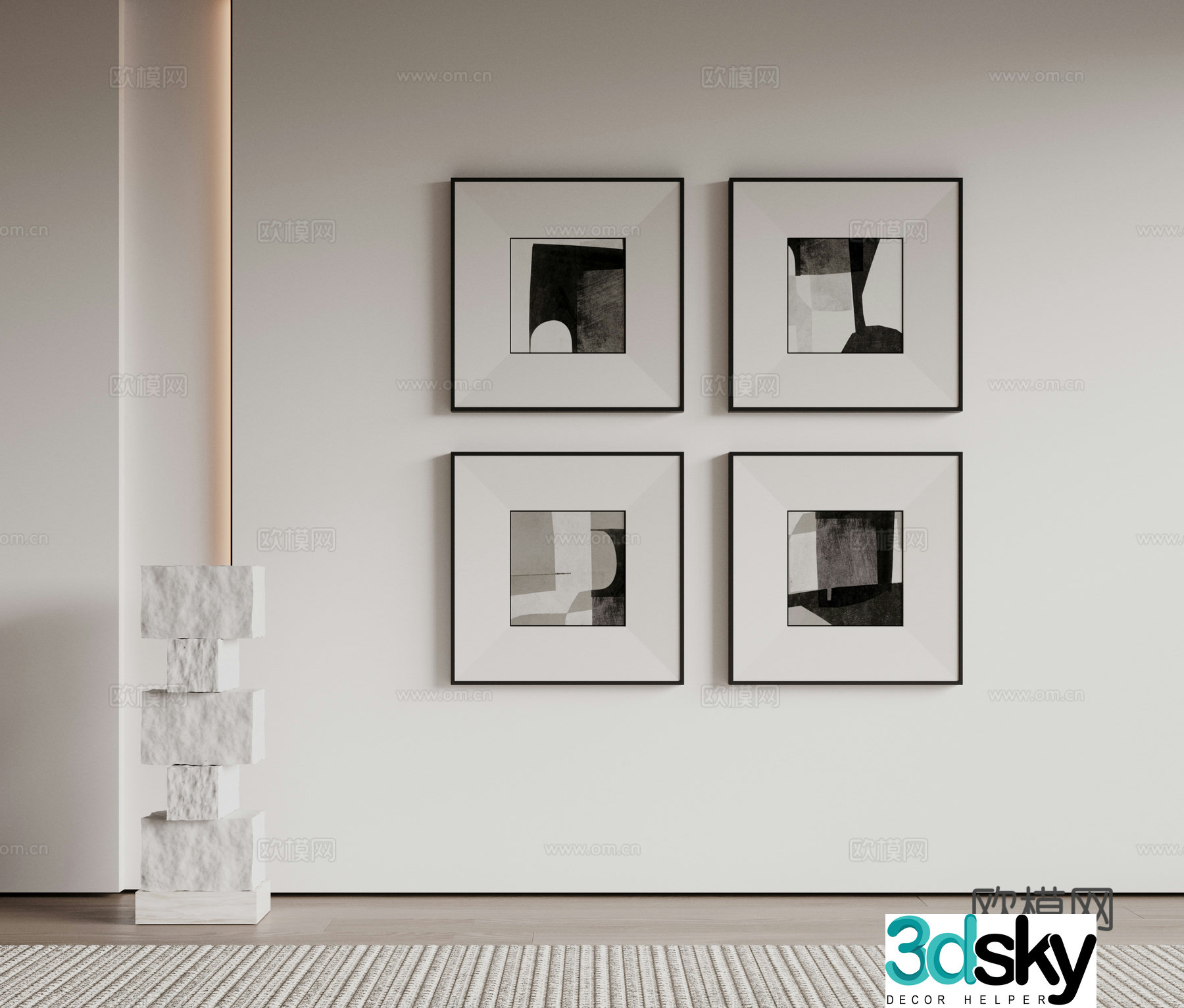 Modern minimalist decorative paintings Waviva medieval style hanging paintings cream style decoration paintings Italian style hanging paintings black and white 3D model