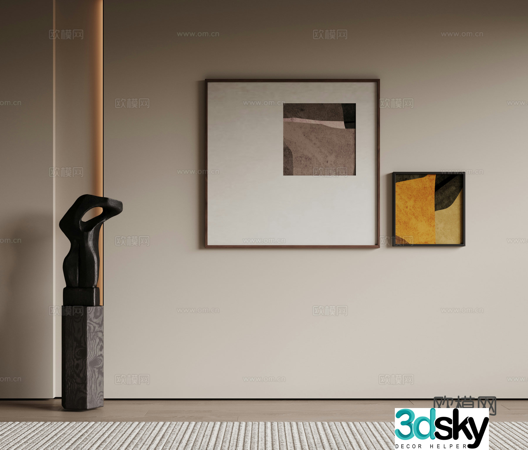 Modern minimalist decorative paintings Waviva medieval style hanging paintings cream style decoration paintings Italian style hanging paintings black and white 3D model