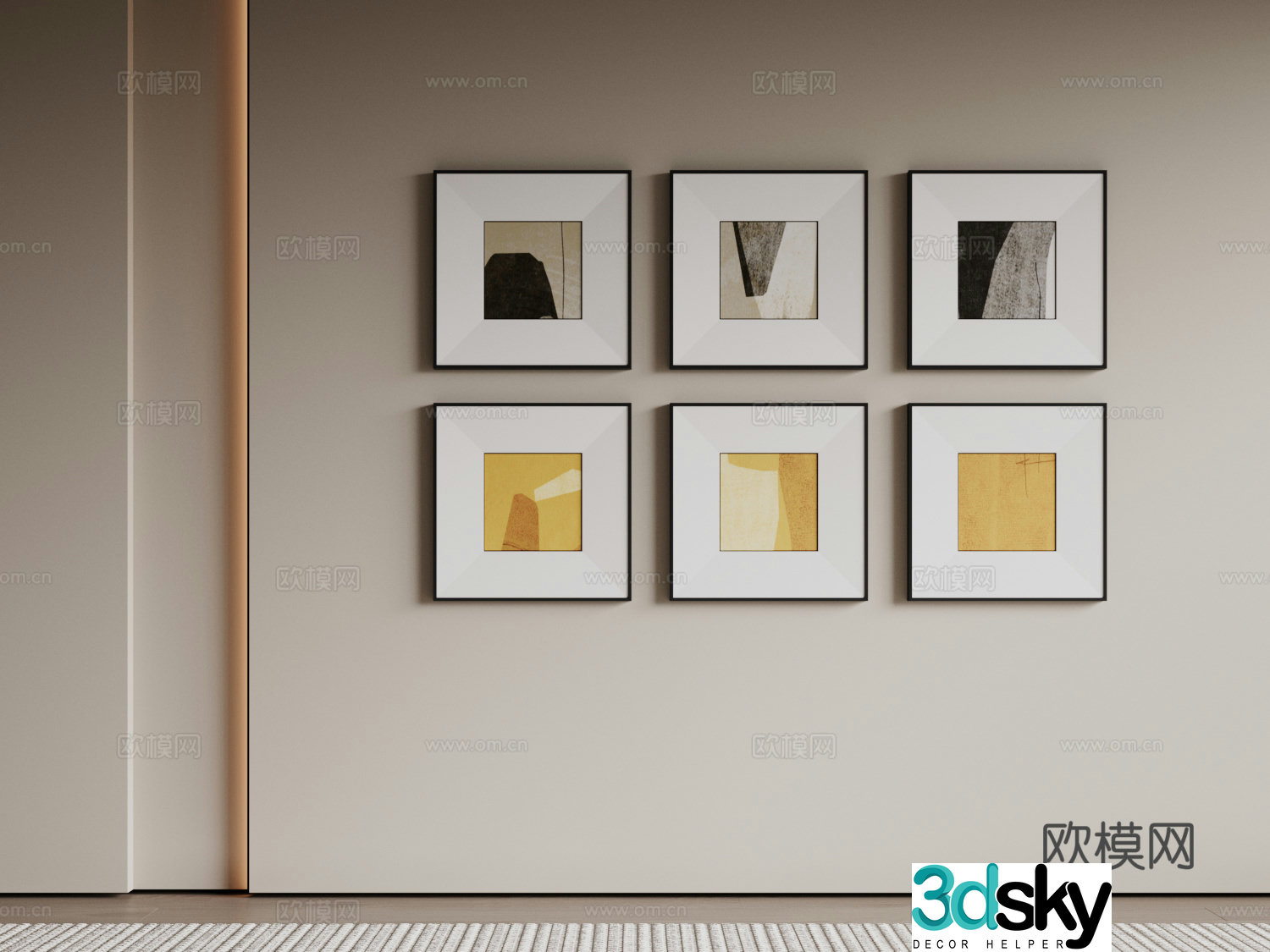 Modern minimalist decorative paintings Waviva medieval style hanging paintings cream style decoration paintings Italian style hanging paintings black and white 3D model