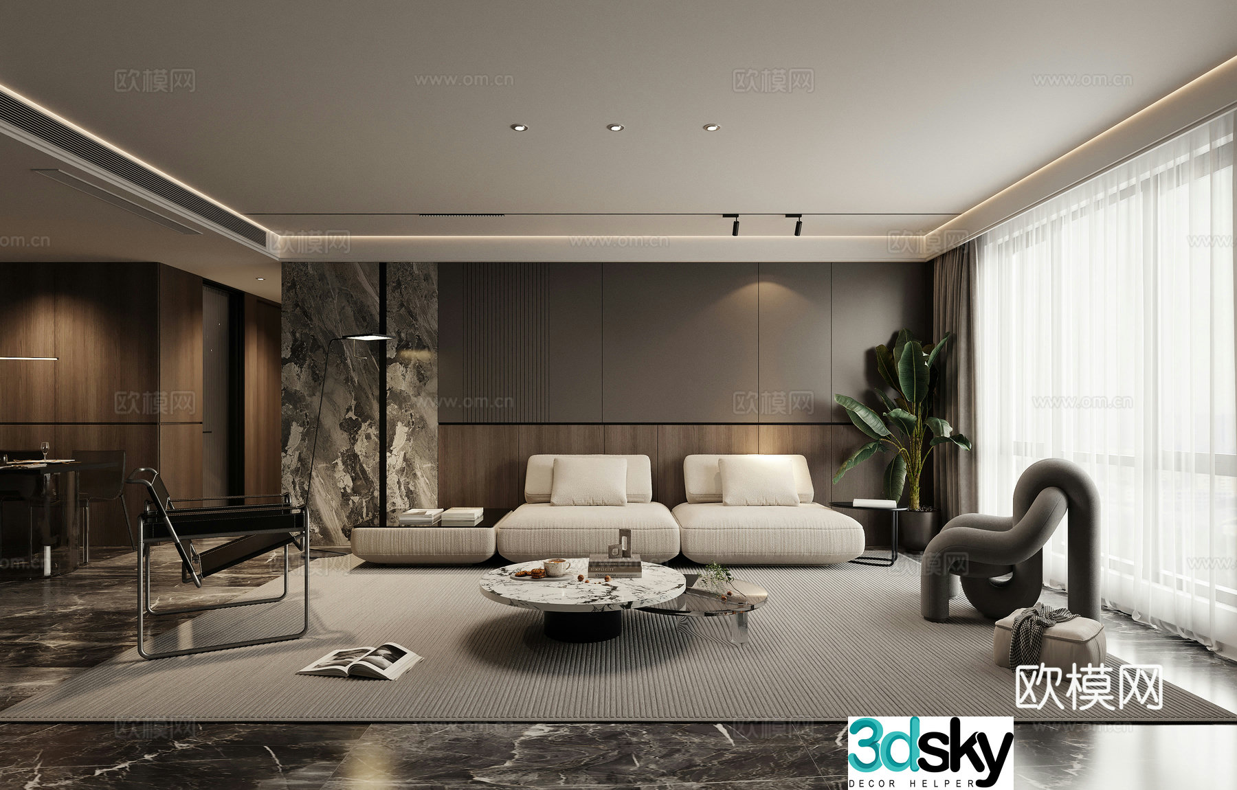 Modern high-end gray living room 3d model