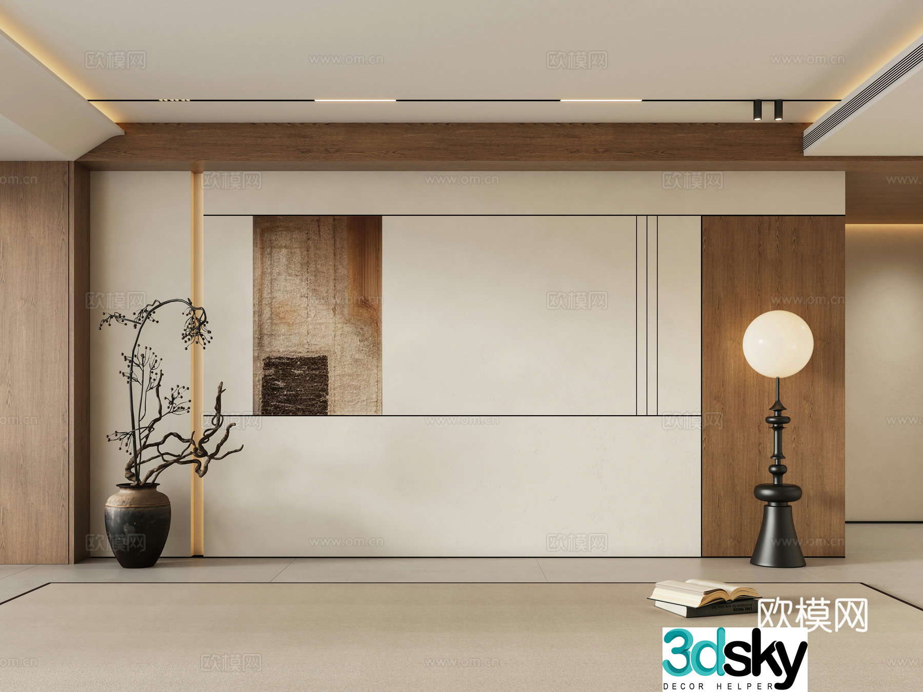 Medium style living room sofa background wall 3d model