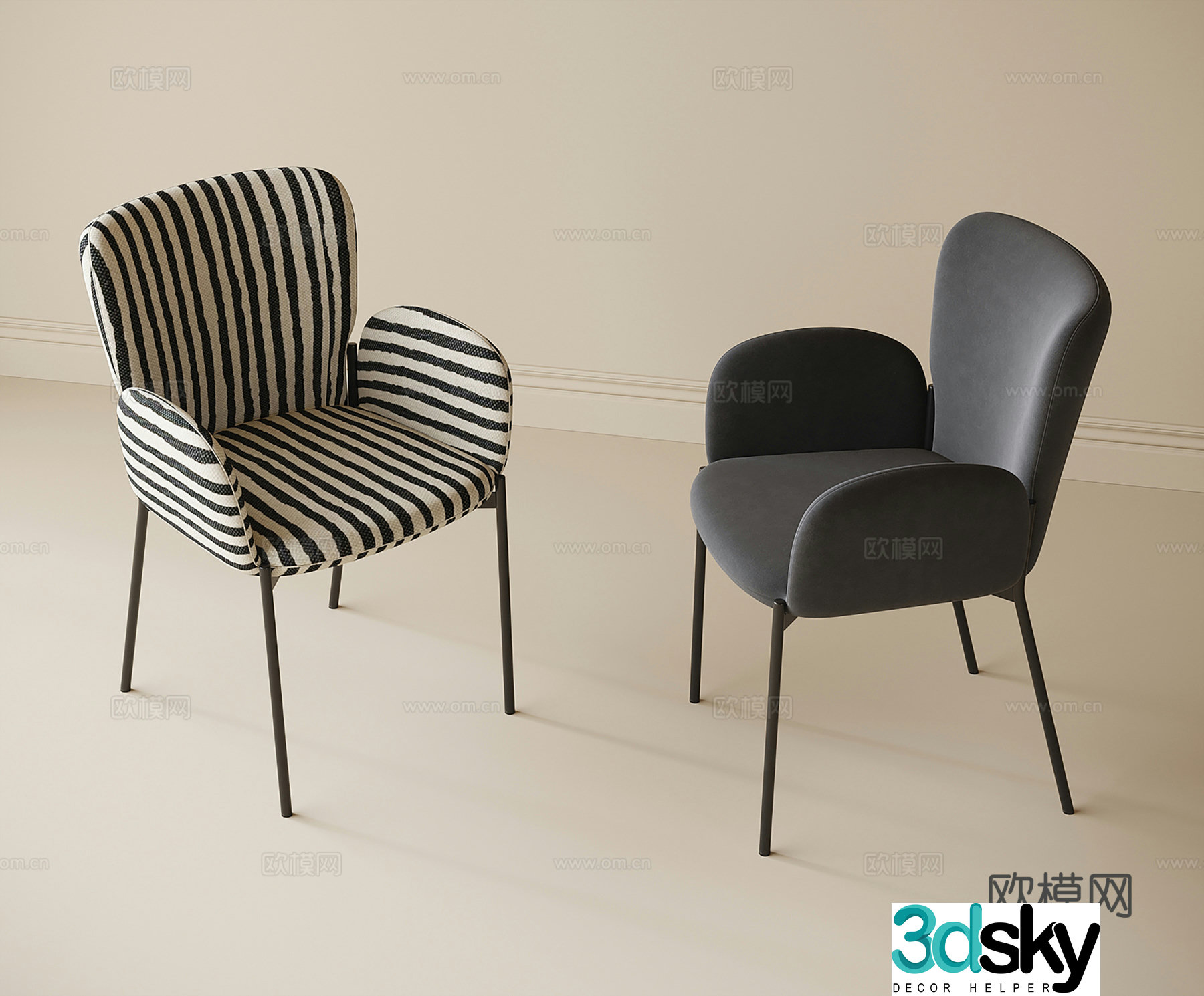 Modern dining chair single chair book chair 3d model