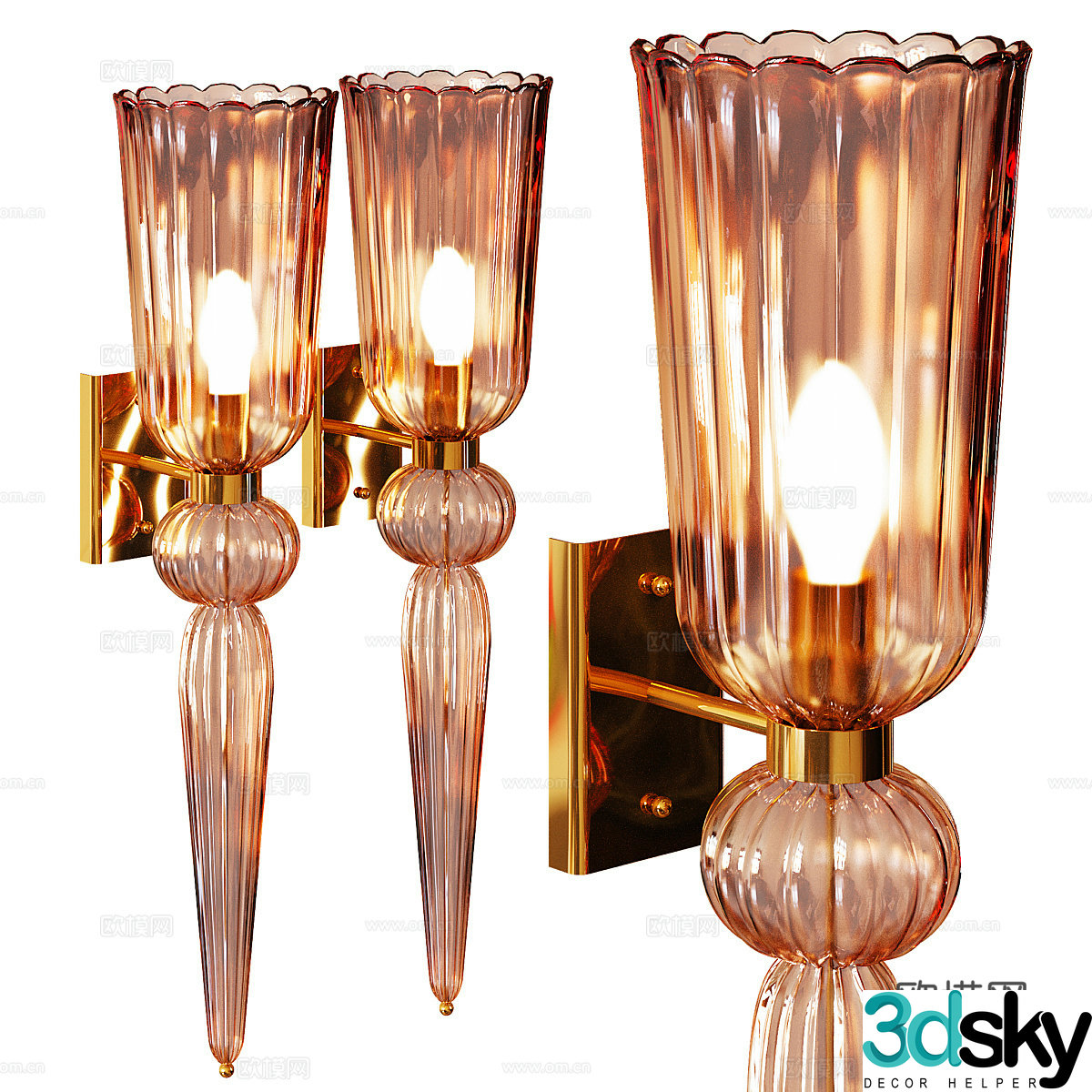 New Chinese style light luxury glass wall lamp 3D model