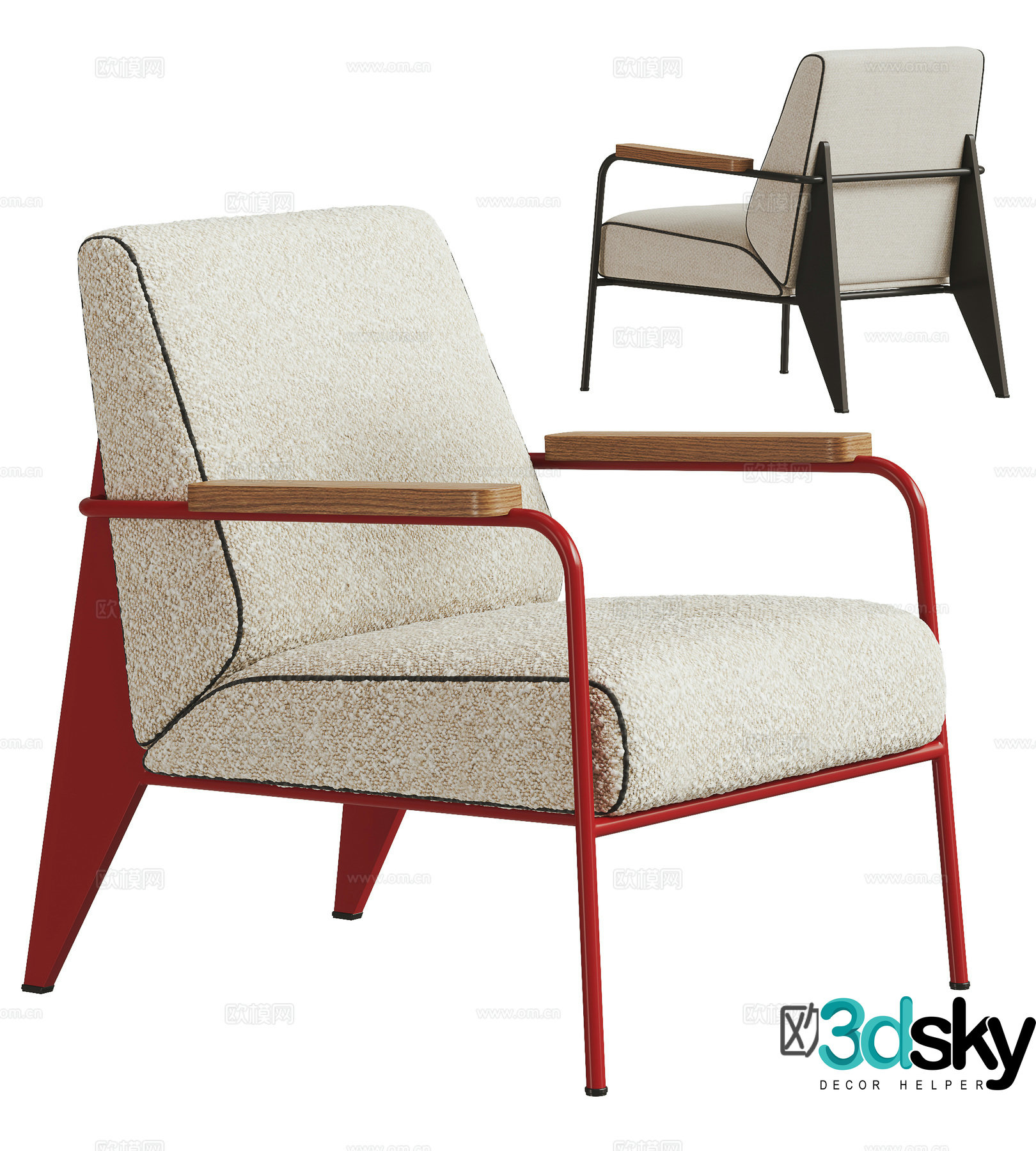 Medium style leisure chair combination 3D model