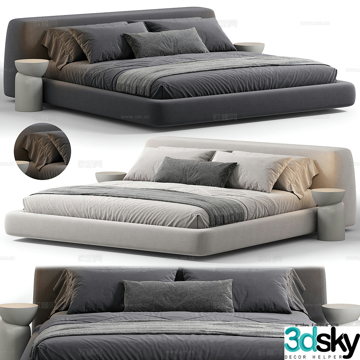 Modern Italian fabric double bed 3D model