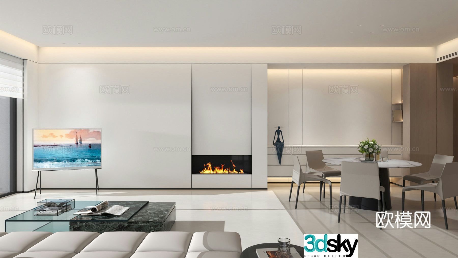 Minimalist home living room_Homeless lights living room 3D model