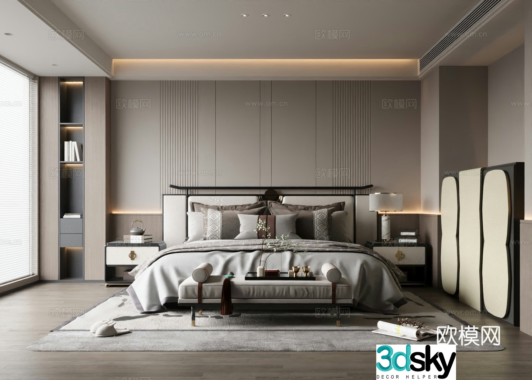 New Chinese style home bedroom master bedroom bedroom without master light 3D model