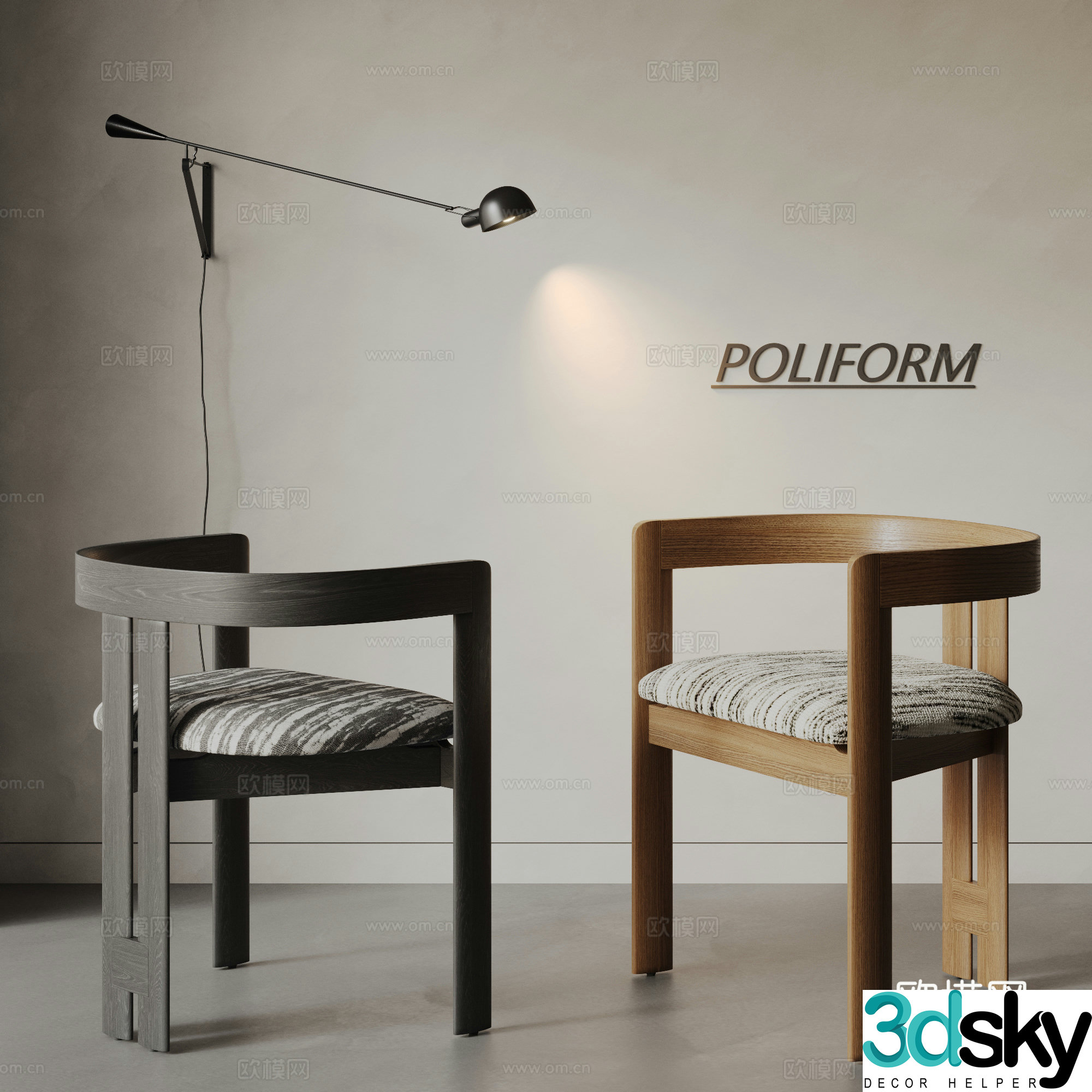 Medium style single chair combination 3D model