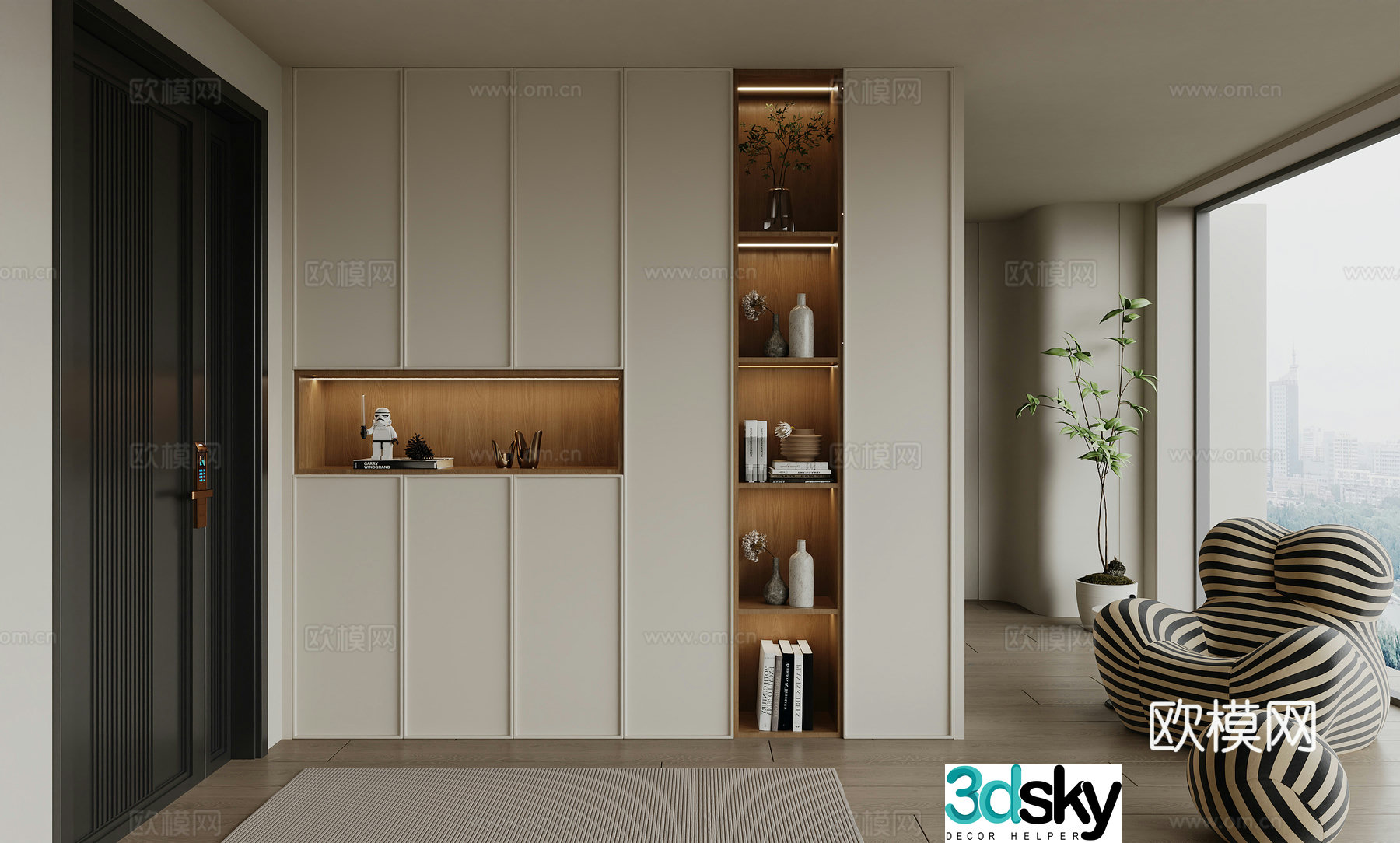 Modern cream style shoe cabinet 3d model