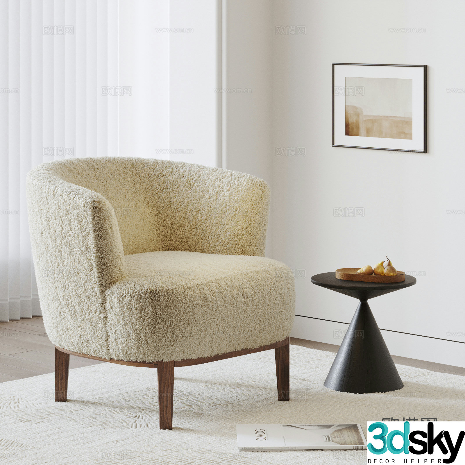 Medium style plush single sofa 3d model