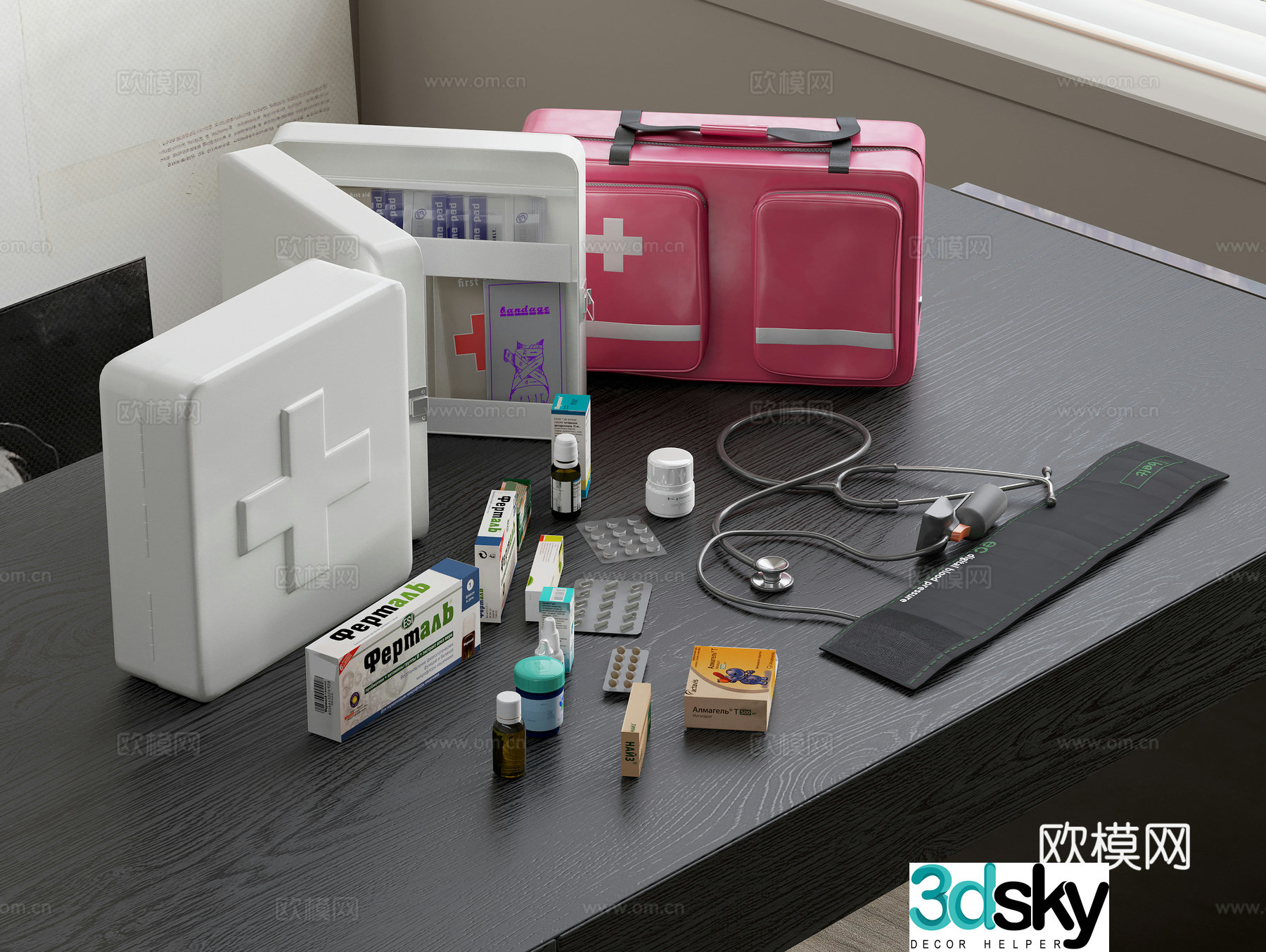 Drugs Drug Pack Medical Box Diagnostic Auditroscope Medical Supplies 3D Model